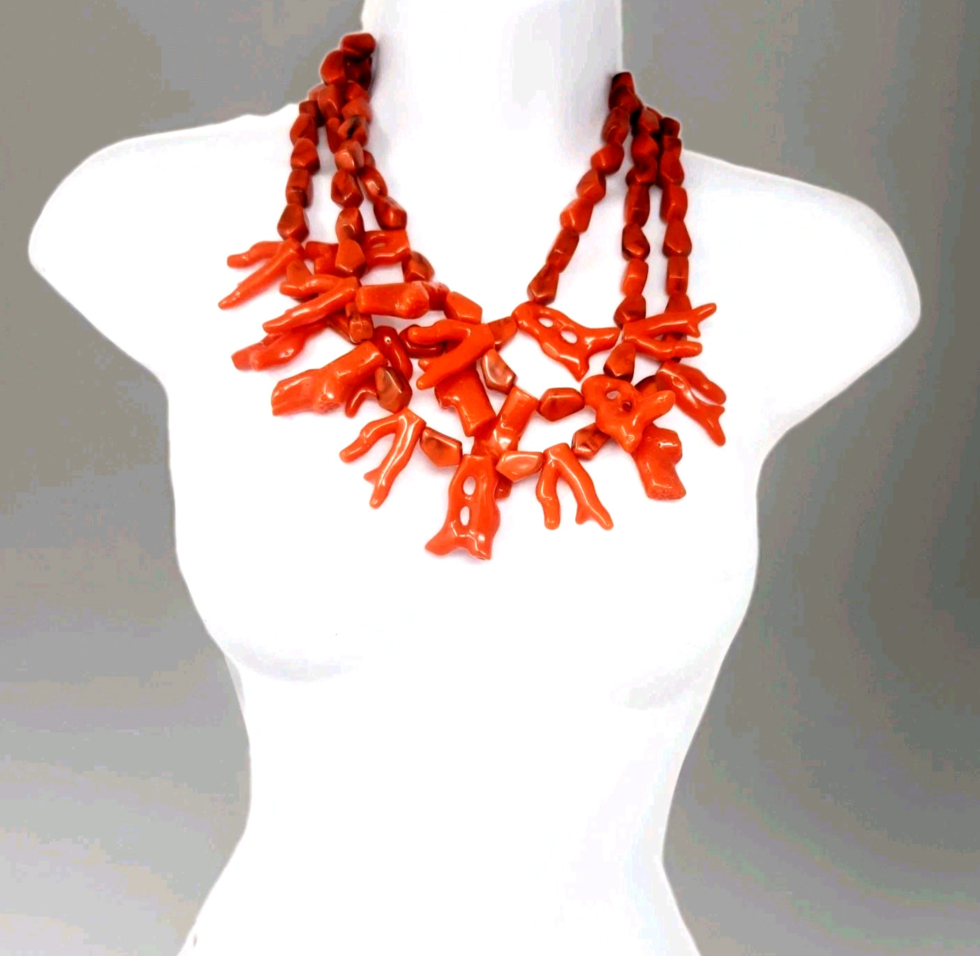 Jewelry Coral Red Faux Branches Nautical Statement Necklace Triple Strand