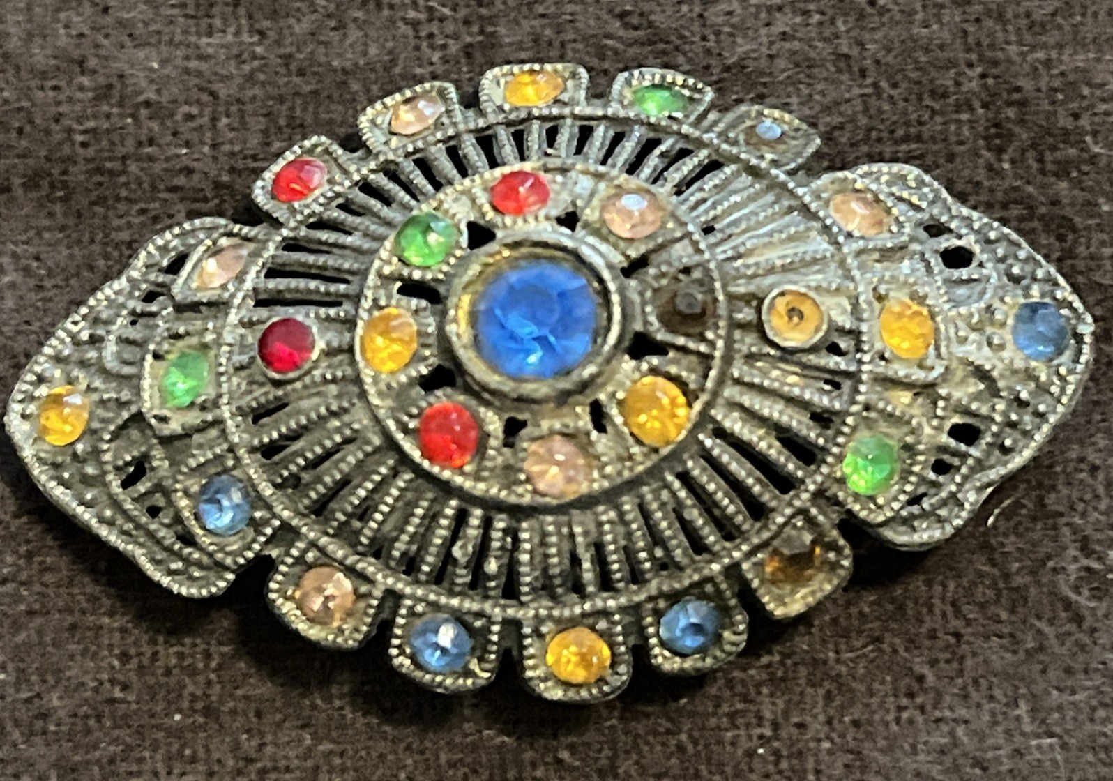 Little Nemo Art Deco Rhinestone Brooch/Pin, Silver Tone Vintage, 1.75″L x 1″W