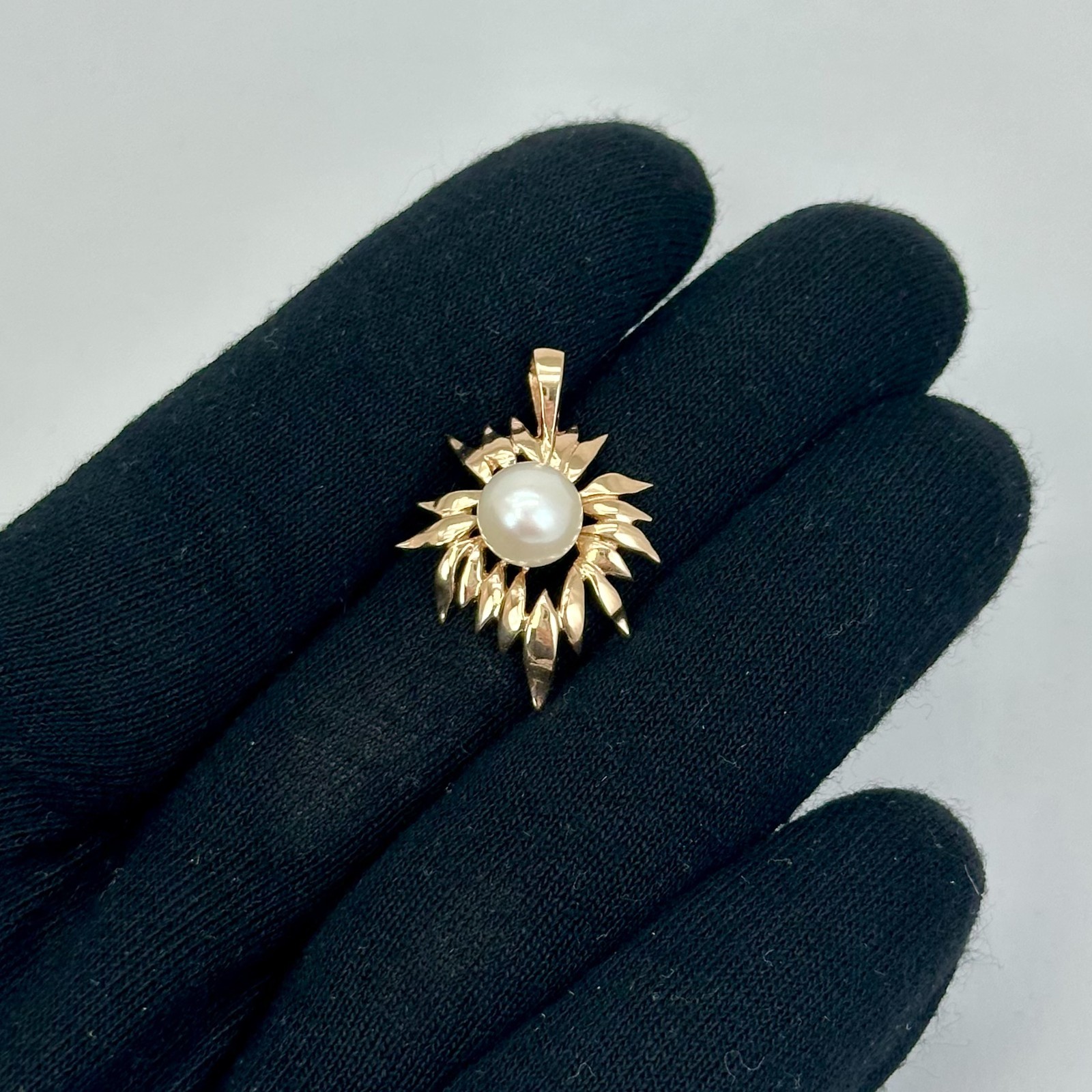 Vintage Original Soviet Rose Gold 583 14k Pendant With Cultured Pearl
