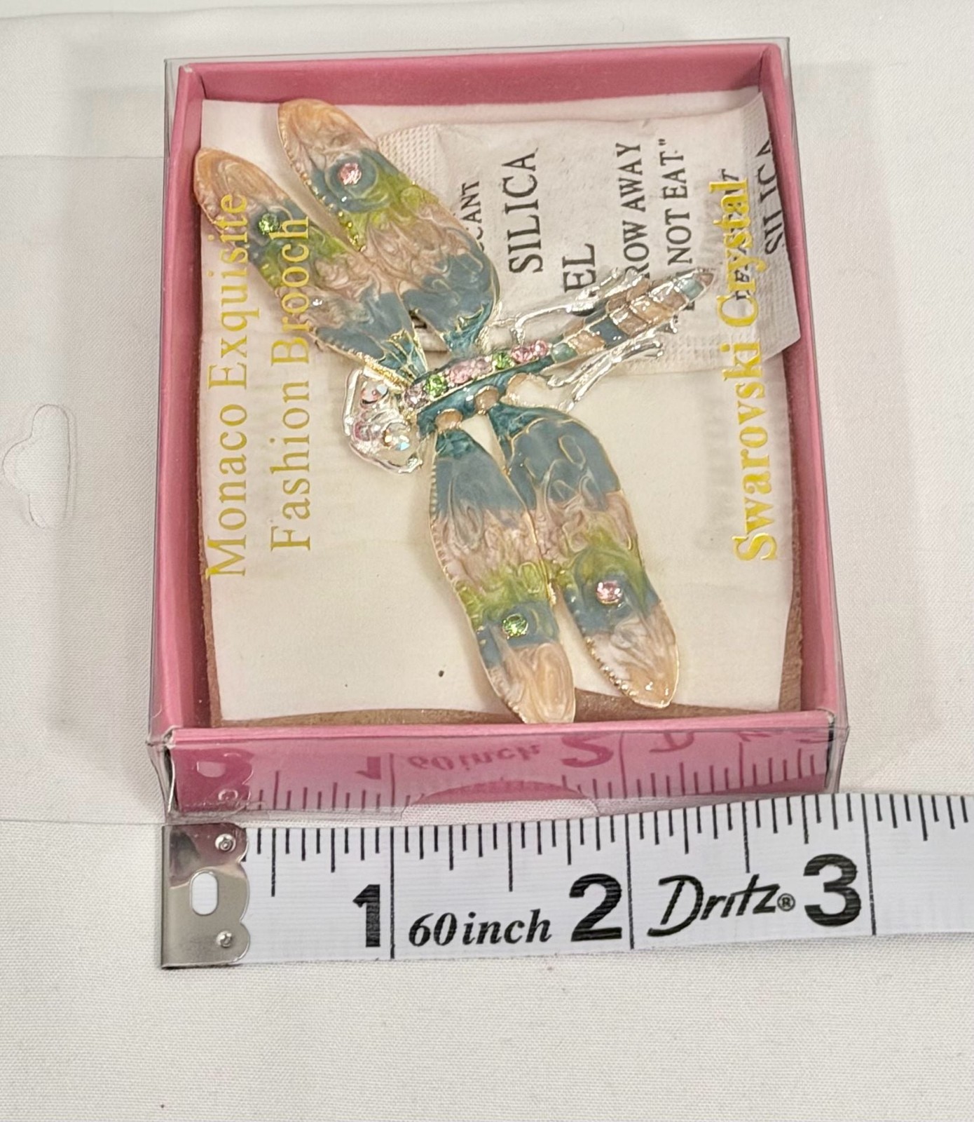 NOS Monaco Exquisite Dragonfly Brooch Swarovski Crystal Rhinestone Brooch NIB