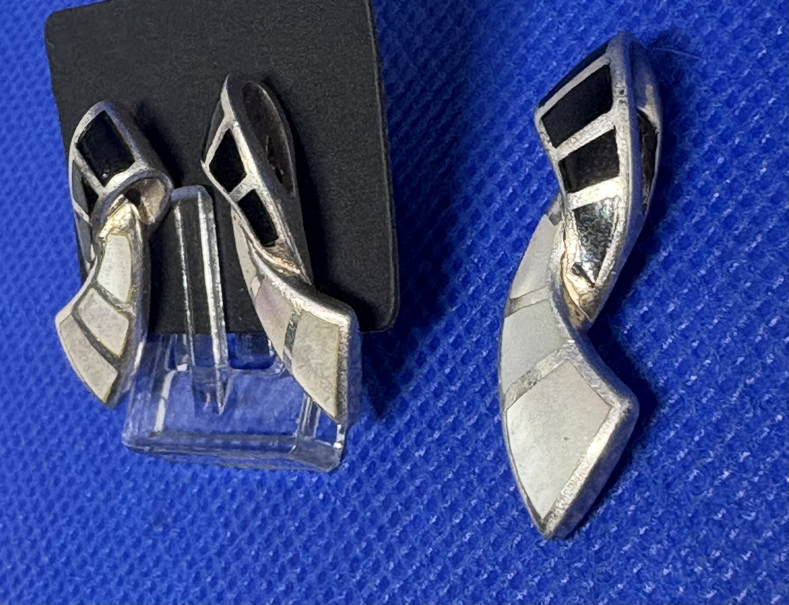 Set Pendant & Earrings 925 Sterling Silver 1970s Abalone Onyx NF Thailand