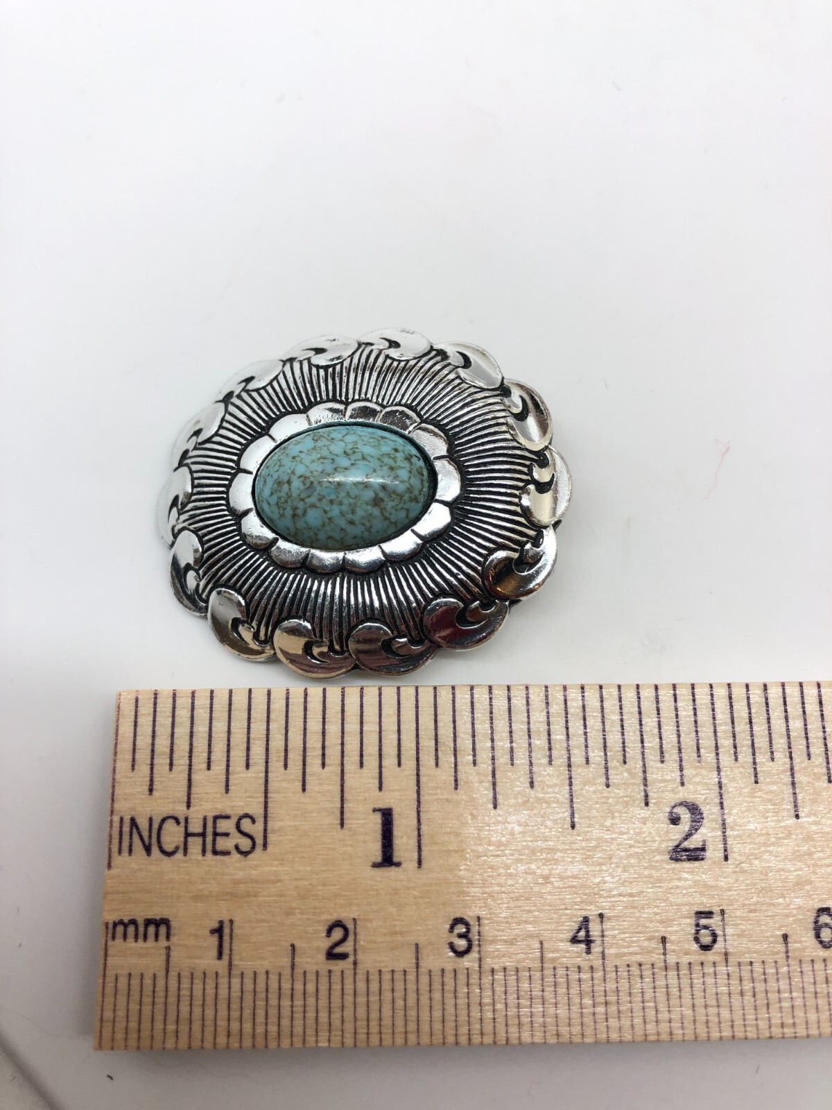 Vtg West Germany Scarf Clip Faux turquoise Oval cabochon Silver Tone signed