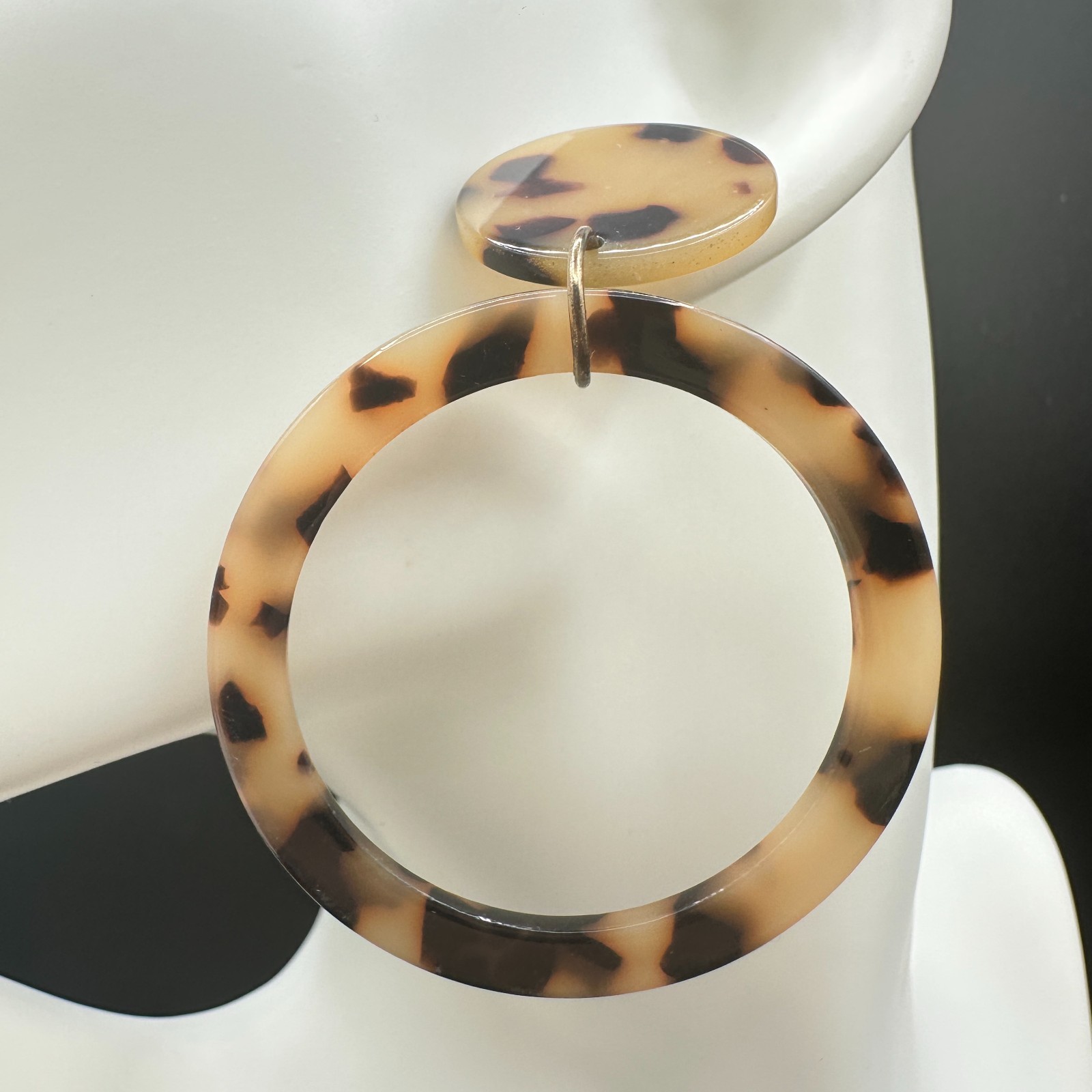 Vintage Tortoiseshell Drop Dangle Earrings Plastic Resin Acrylic Statement Brown