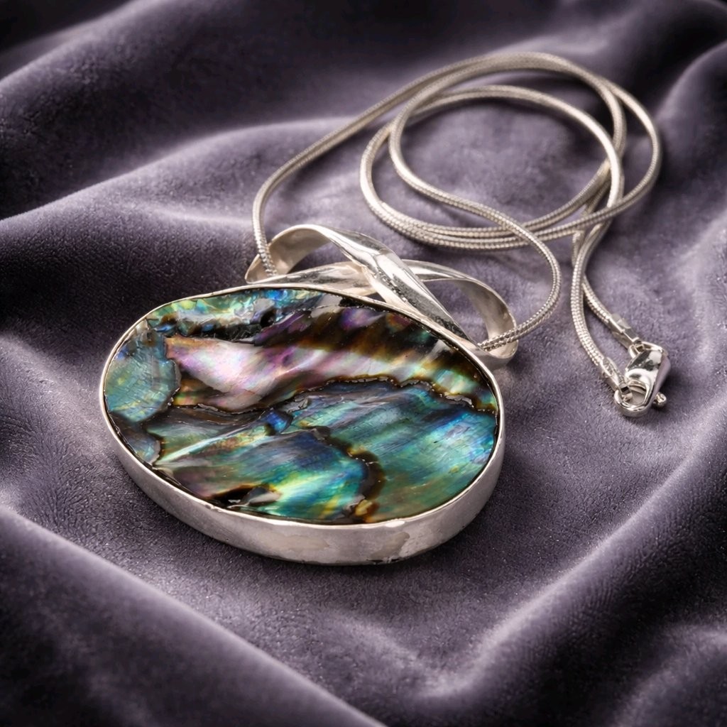 Abalone Necklace Pearl Earring Set Sterling Silver Pearl Paua Shell Statement