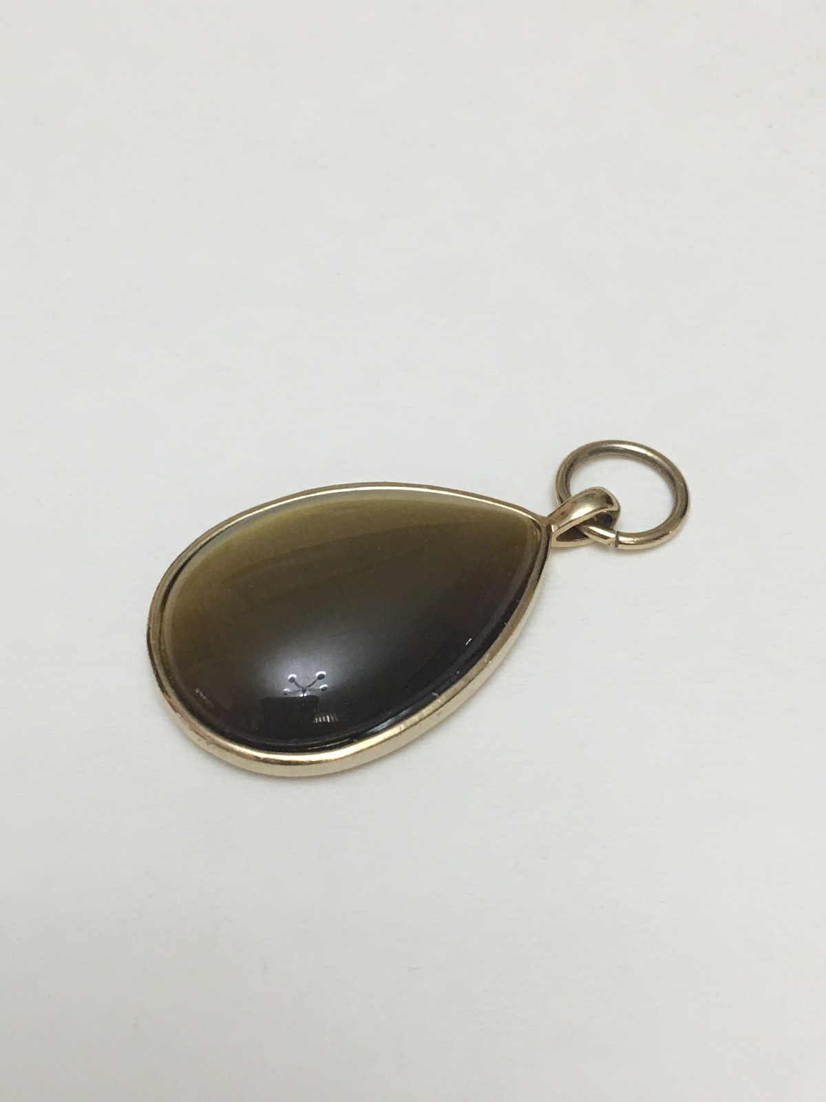 Tiger Eye Stone Pendant With Gold Tone