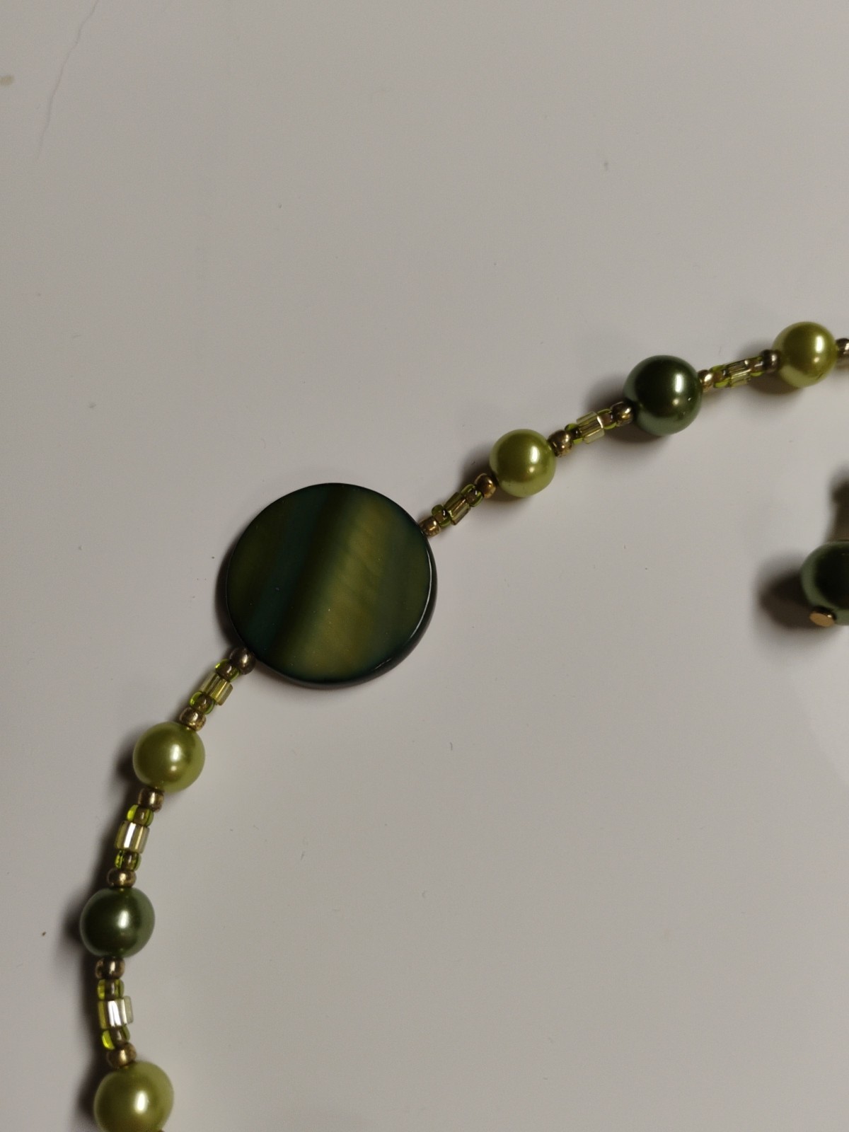 Green Shell and Green Mother Off Pearl Pendant Green Pearl 20″None Pierced Earri