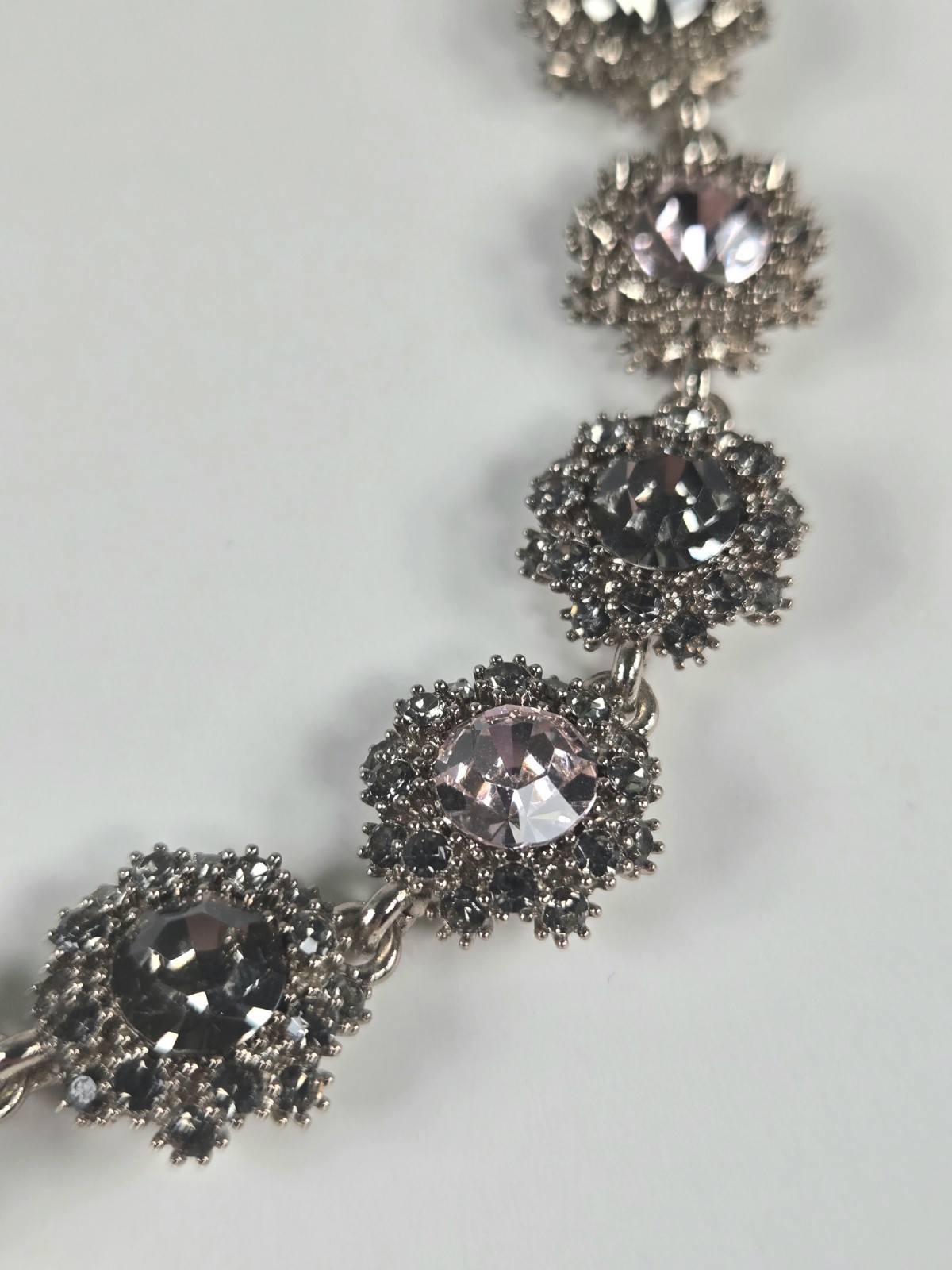 Pink & Gray Rhinestone Choker Necklace Silver Tone Dark Romance Jewelry