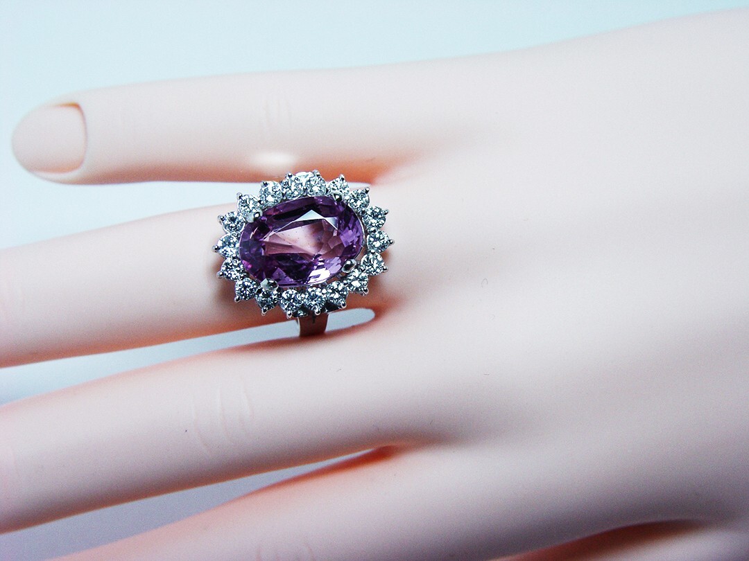 Vintage Large Natural Pink Spinel Diamond Ring 14K White Gold AGI Certificate