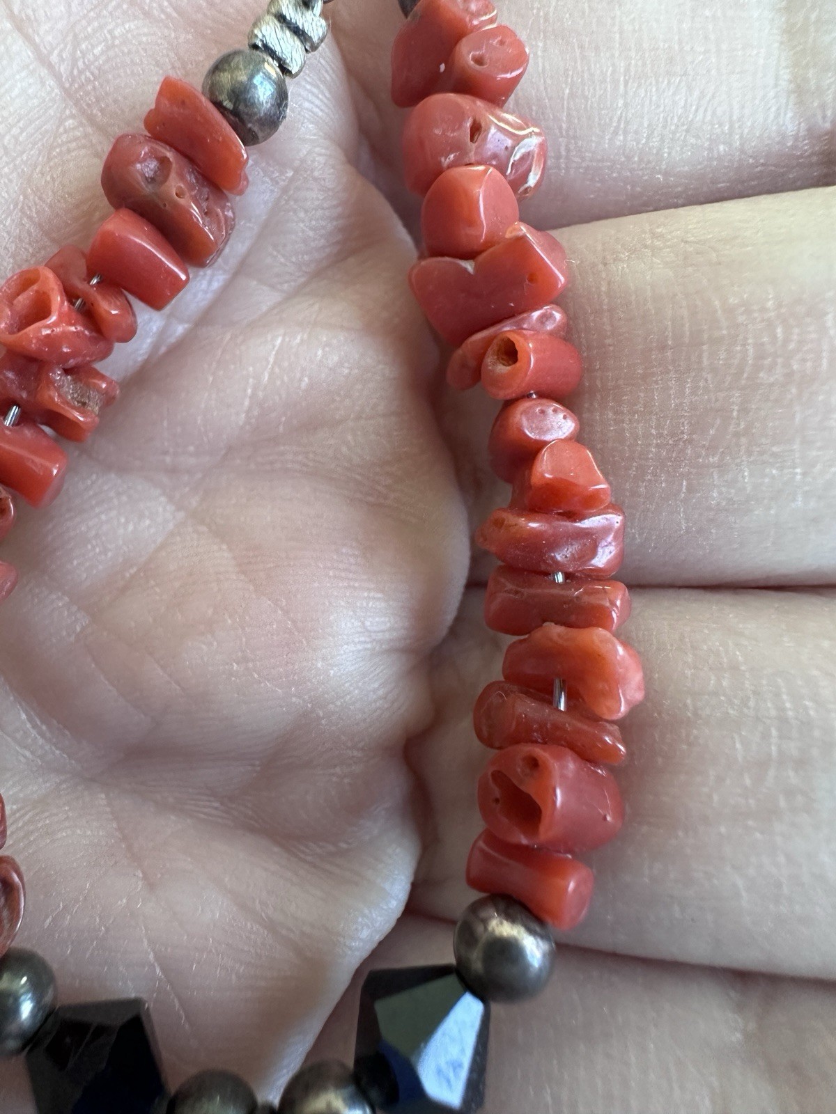 Natural Turquoise Red Coral 925 Sterling Silver Necklace Southwestern Boho