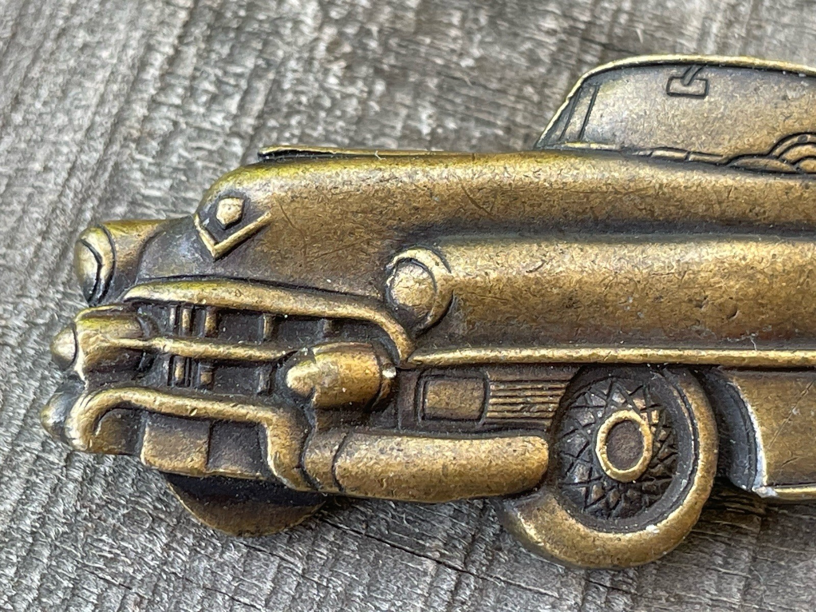 VTG 1950s Cadillac convertible brooch/pin metal alloy dark bronze color 3 1/8 L