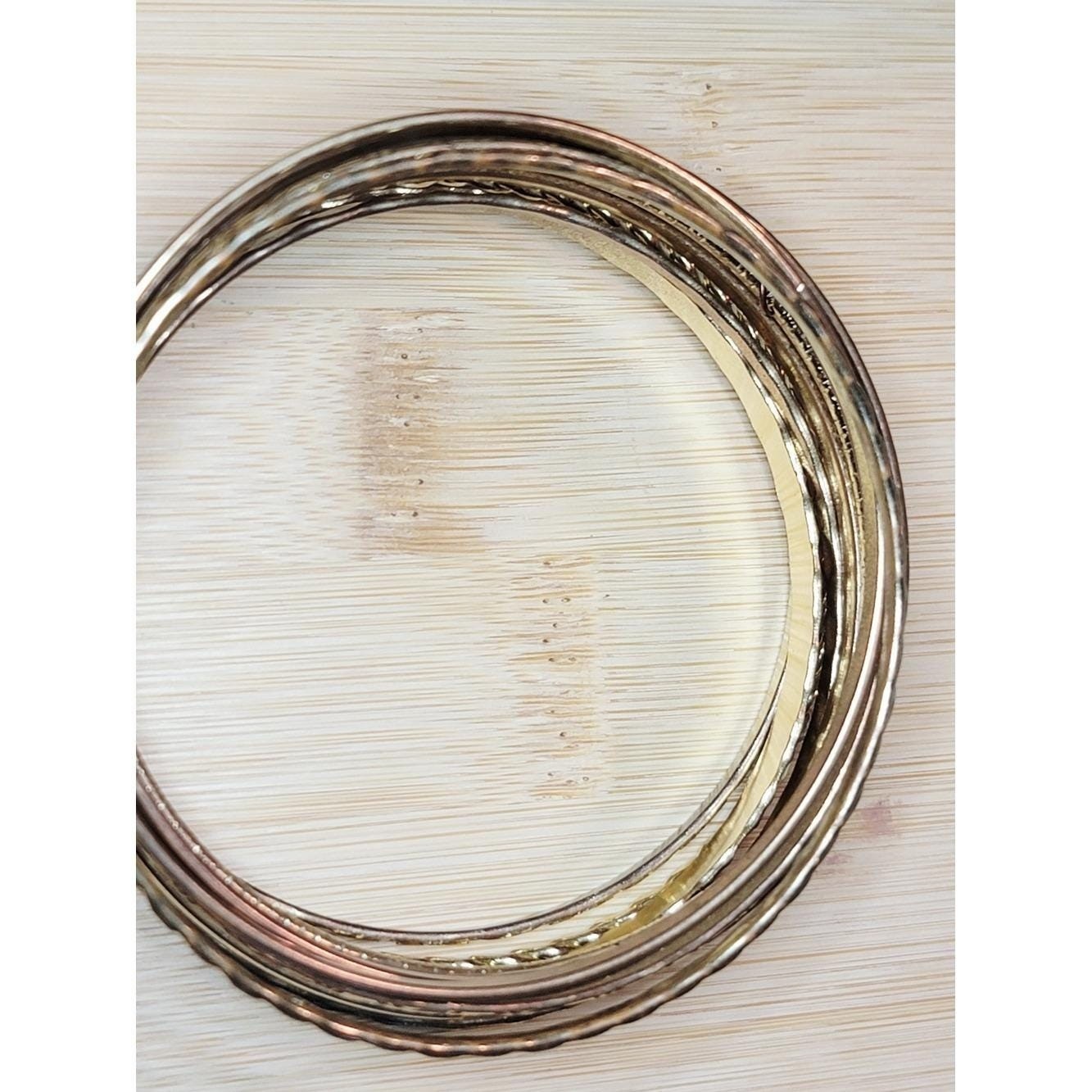 Vintage Gold Tone Bangle Bracelet Lot 14 Stackable Bangles Textured Twisted