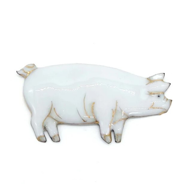 Good Luck Pig Motif – Japanese cloisonné enamel Mini Brooch Made-to-order NEW