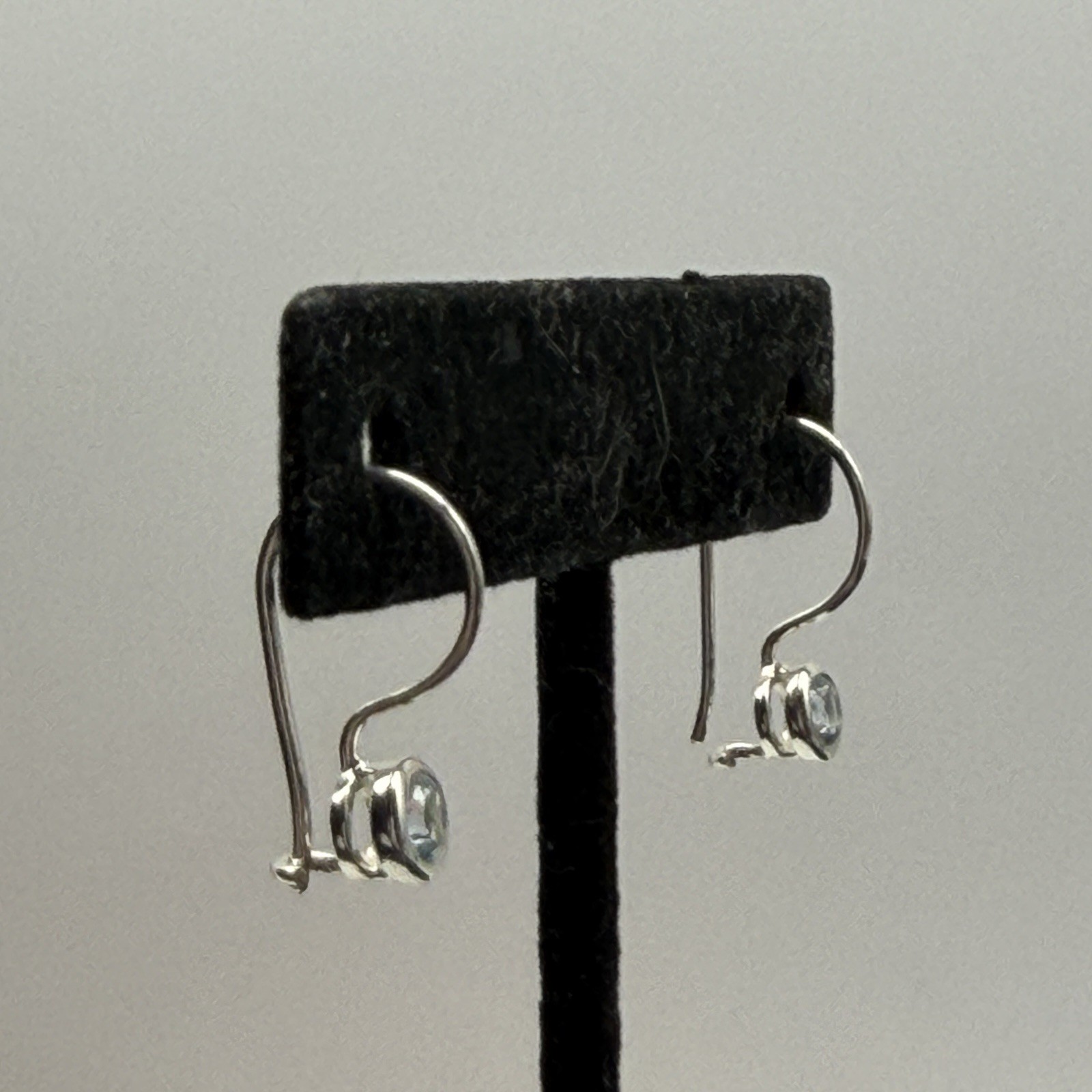 Sterling Silver Dainty 4mm Blue Round Cubic Zirconia Drop Pierced Earrings