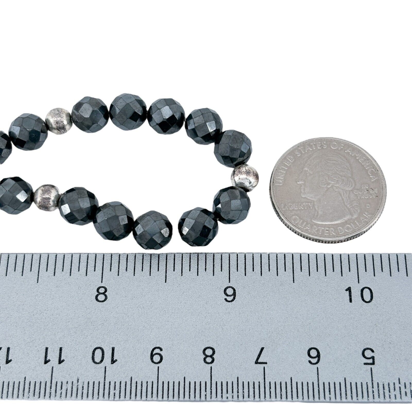 Vintage Hematite Sterling Silver 925 Beaded Necklace 16″-18.5″