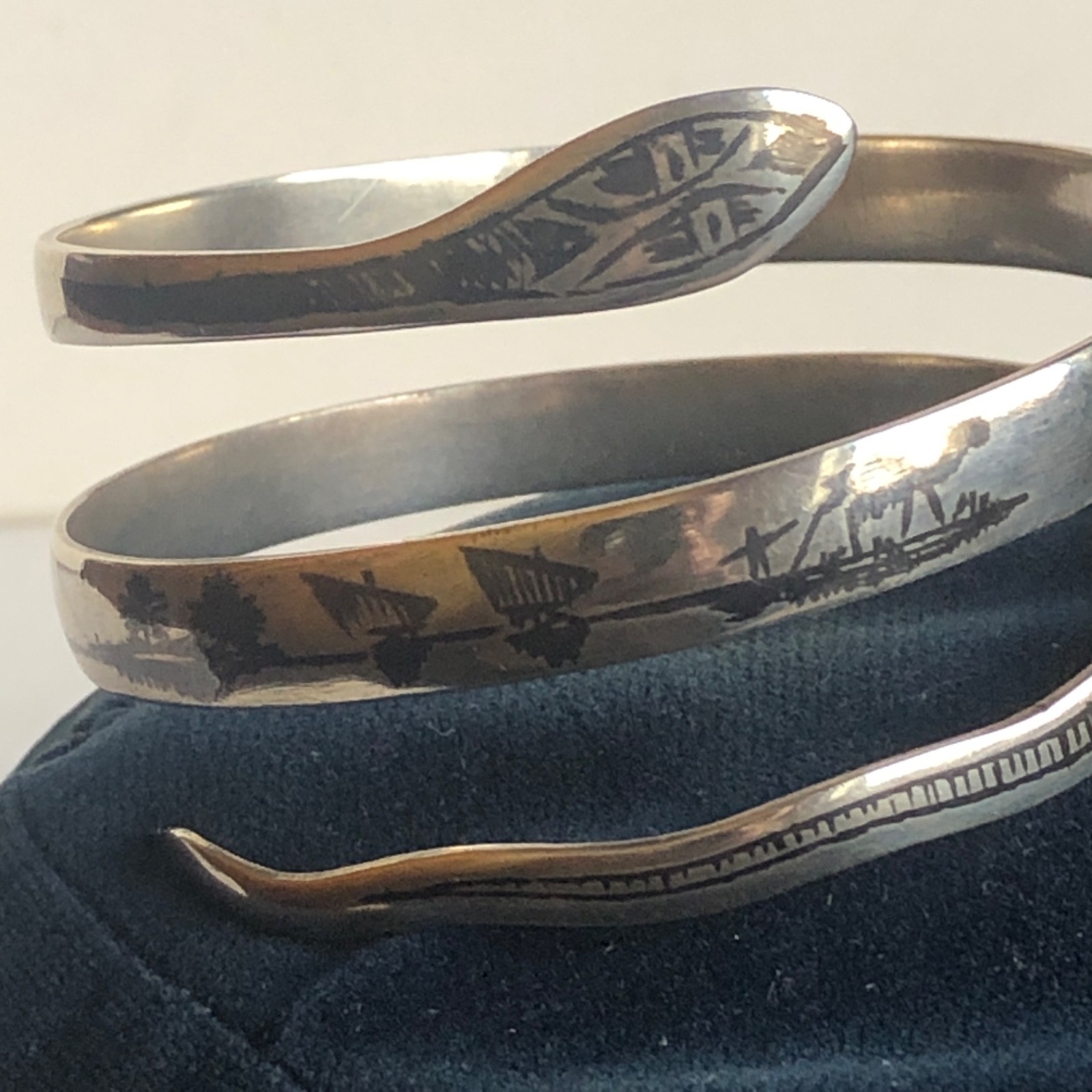 Art Deco Sterling Niello Snake Cuff / Bracelet Egyptian Revival 1930 42 Gram