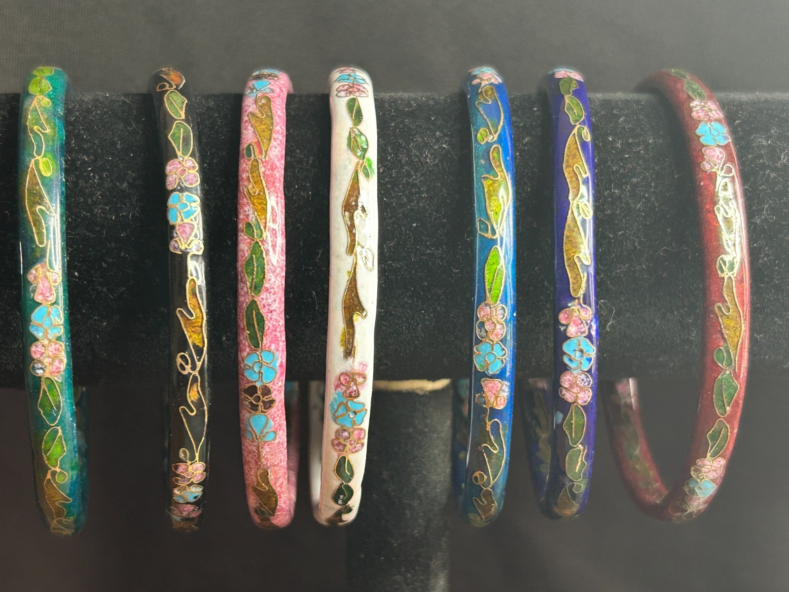 Vintage Cloisonne Bangle Bracelet Collection set of 7