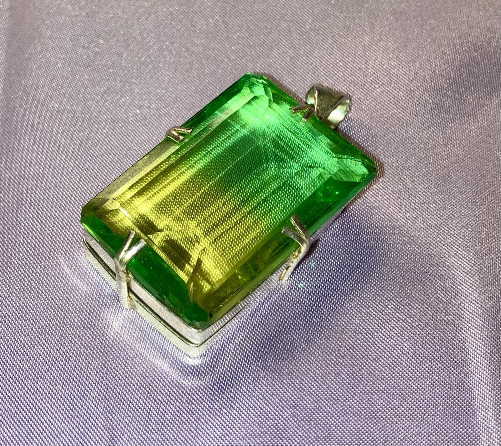 Large Square Faceted Green RS Necklace n Italy 925 Sterling Silver Chain/Setting