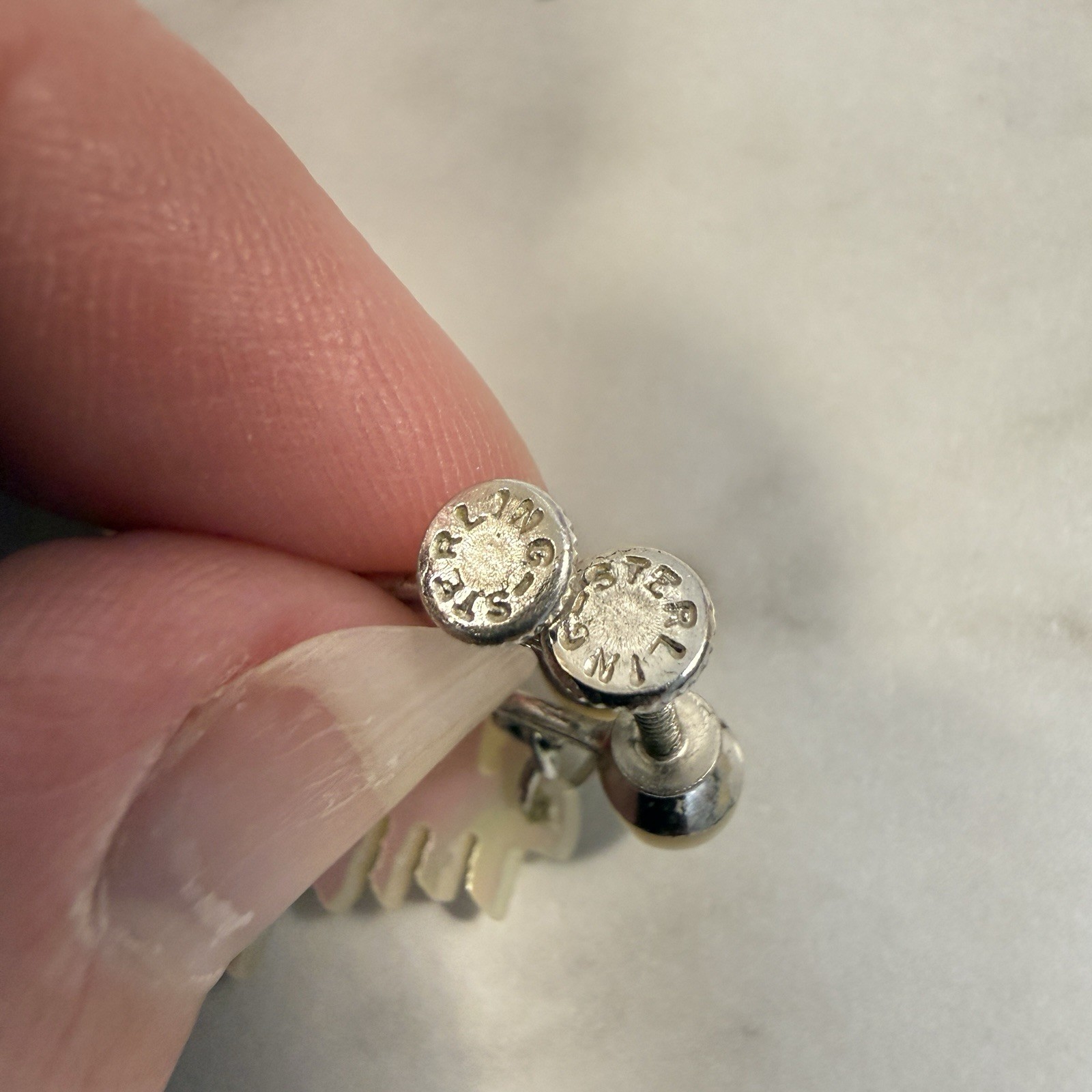 Art Deco Sterling Silver Mother of Pearl Chinese Screw Back Earrings Dangle