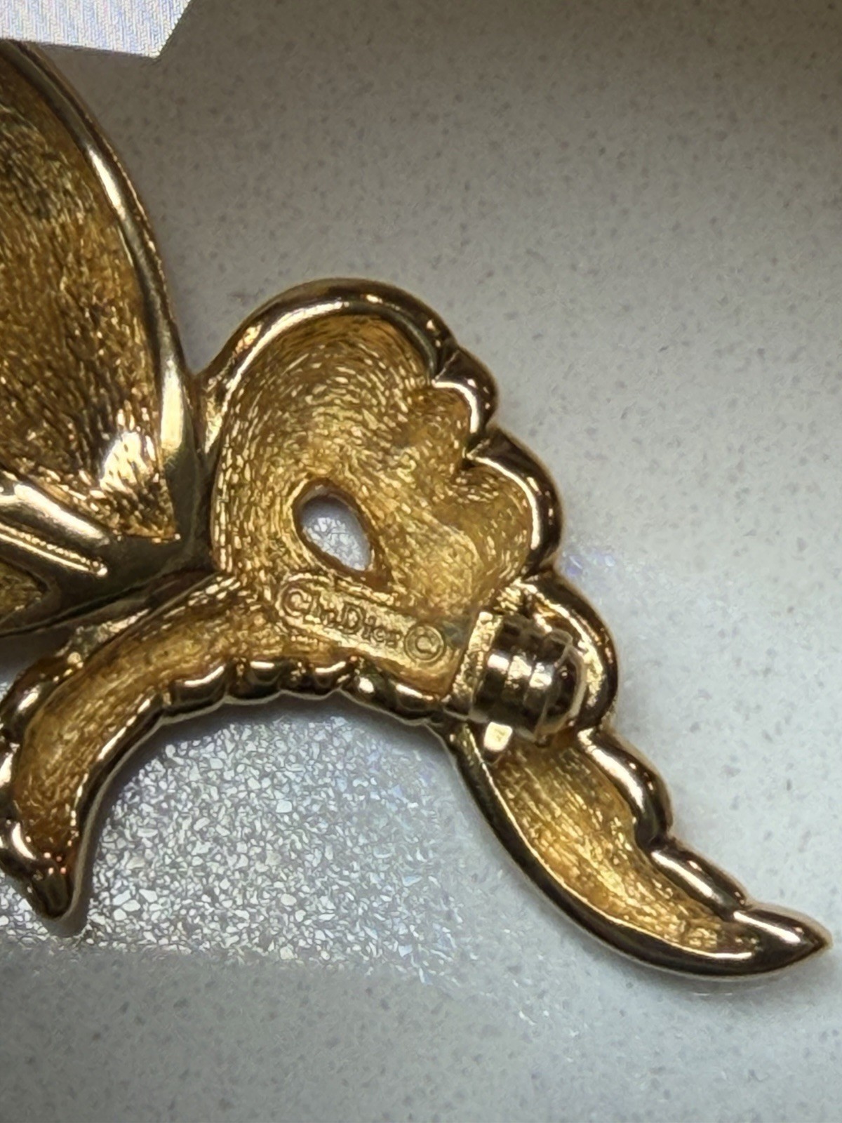 Vintage Christian Dior Gold Tone Faux Pearl Rhinestone Floral Brooch Signed
