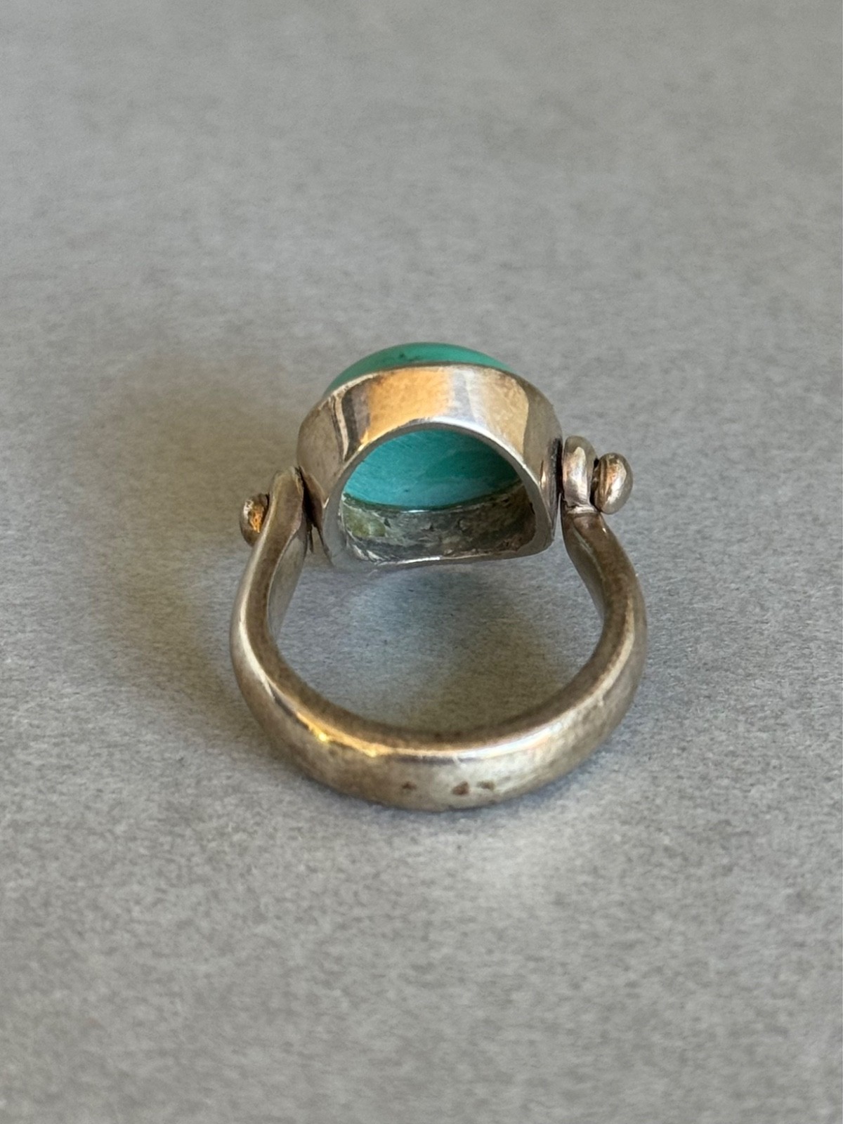 Vintage Unused Sterling Silver and Turquoise Hinged Ring Size 7 1/4