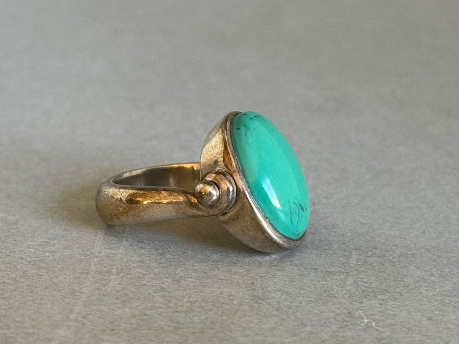 Vintage Unused Sterling Silver and Turquoise Hinged Ring Size 7 1/4