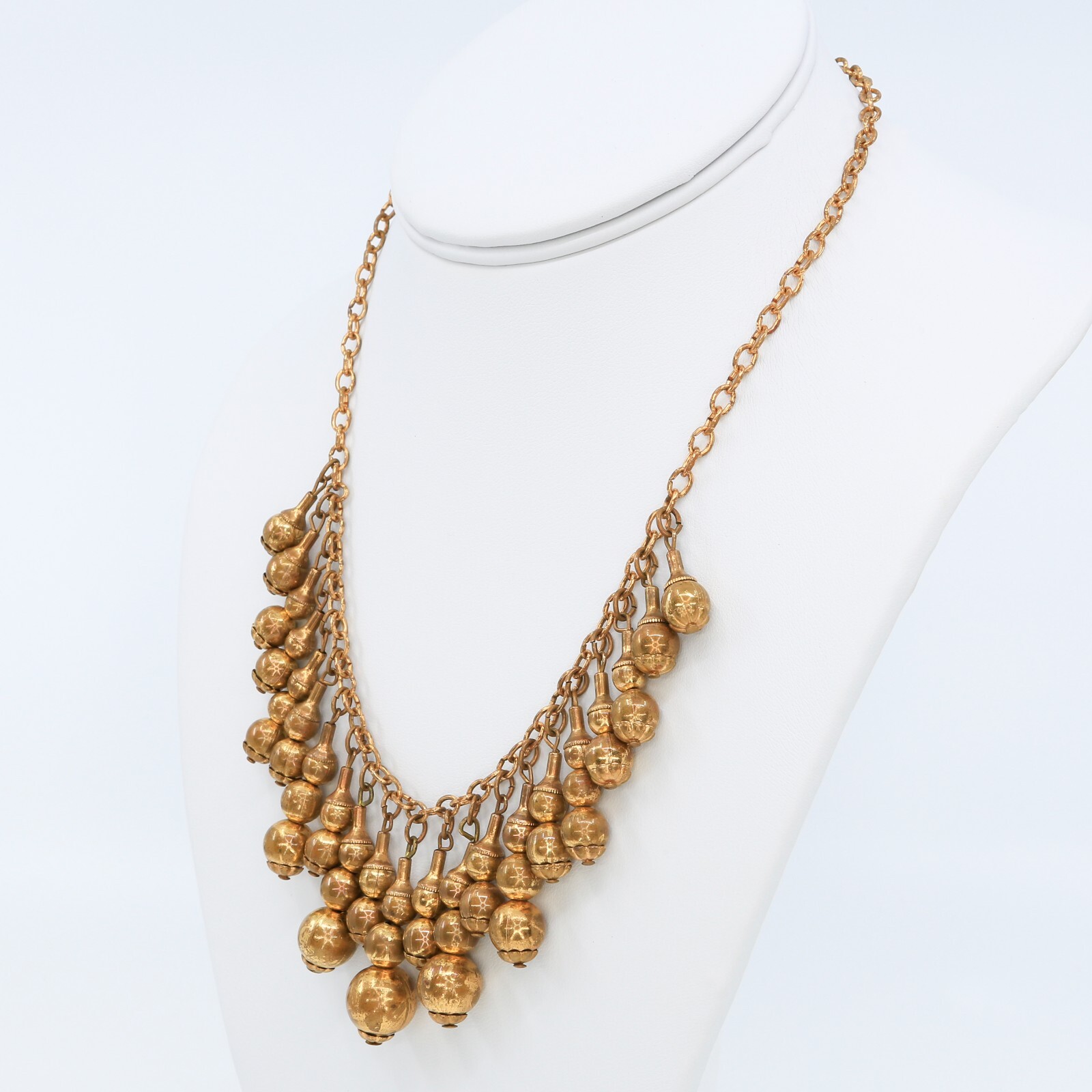 Vintage Early Haskell Style Gold Plated Brass Drop Fringe Bib Necklace 1930s