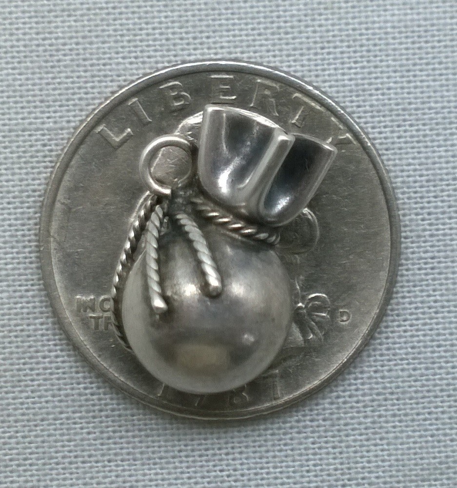 Vintage Sterling Silver Money Bag Charm Sack Riches 3D