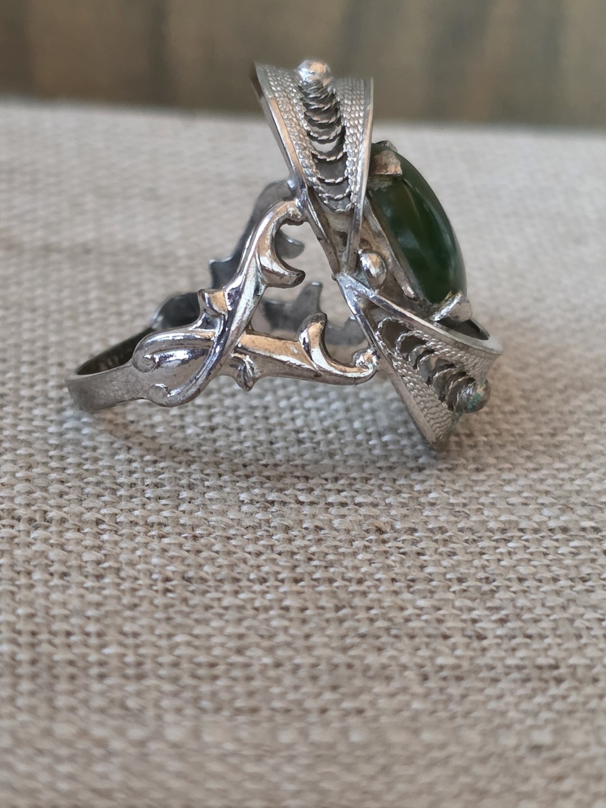 Vintage Beautiful Unusual Ornate Jade Ring Size 4.75