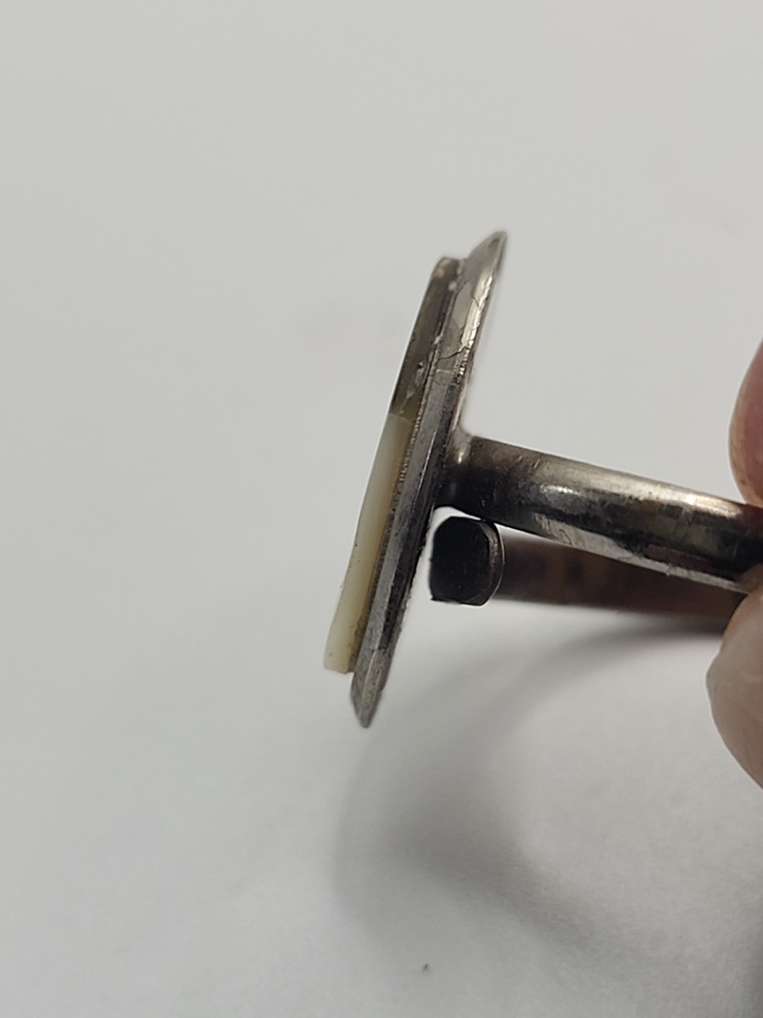 Stainless Steel Ring Inlaid Sail Boat Water Birds Vintage Mother of Pearl