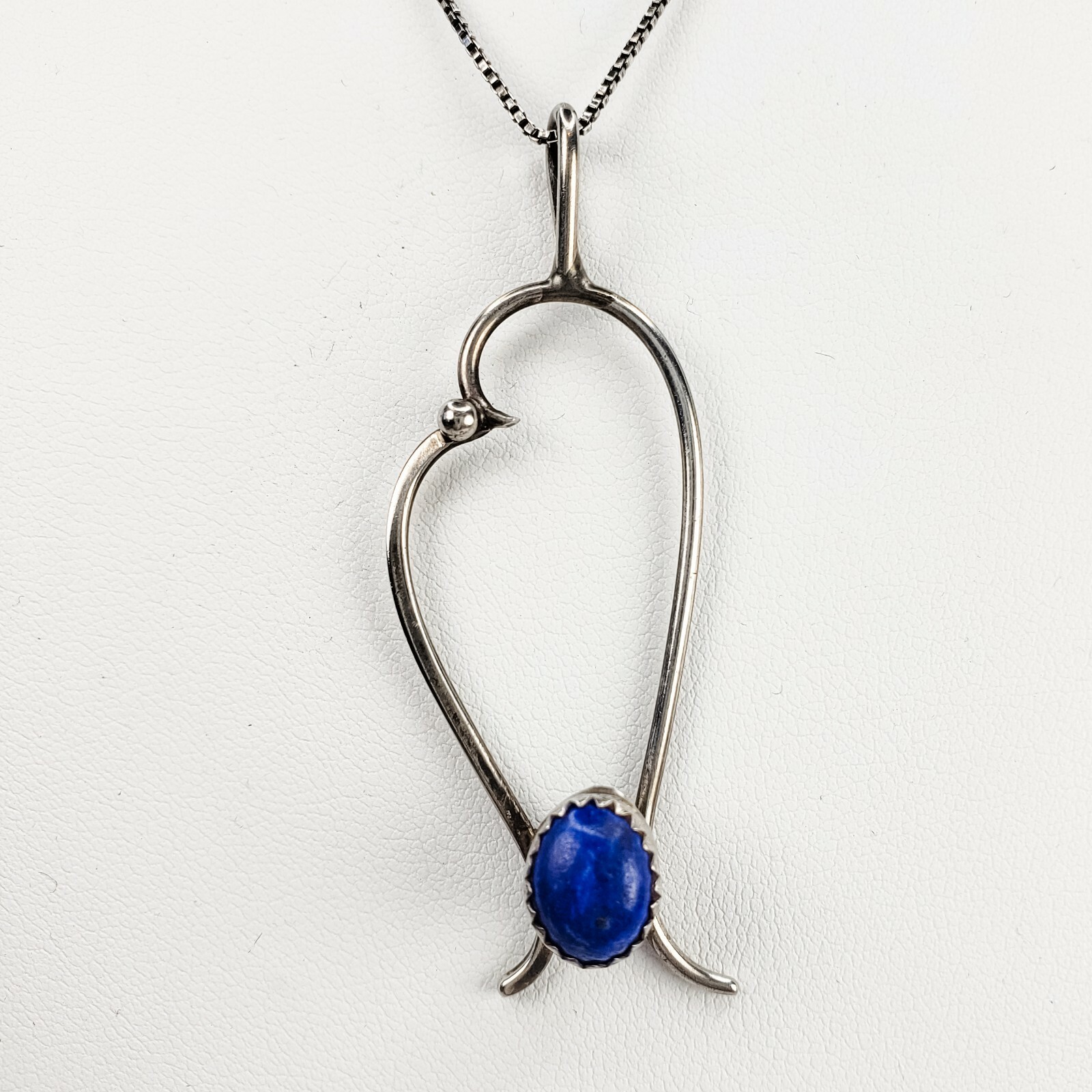 Sterling Silver 925 Freeform Sodalite Cabochon Pendant 16.25 Inch Chain Necklace