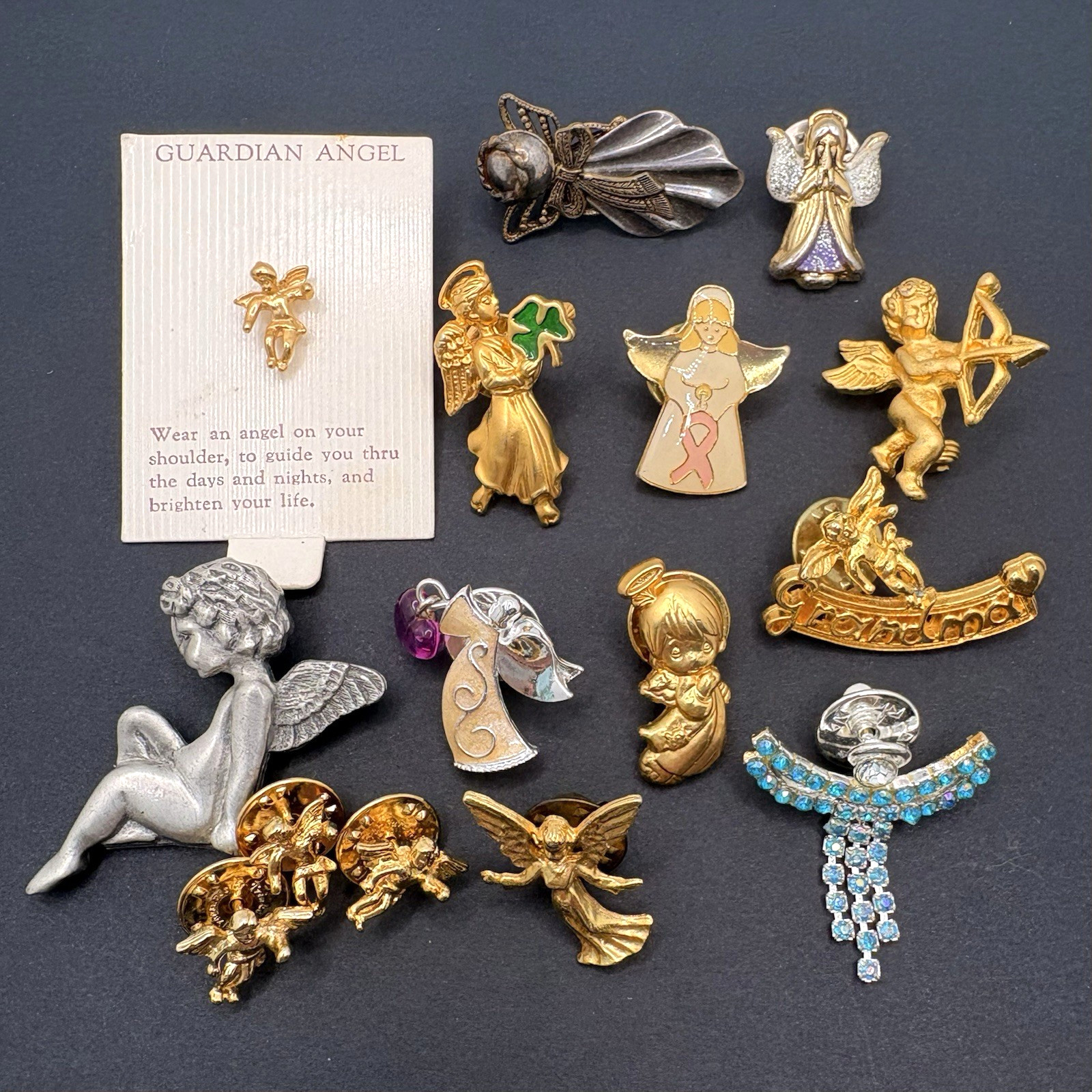 Vintage Lot of 15 Angel Cherub Brooches Pins Avon Lindsay Claire Unsigned