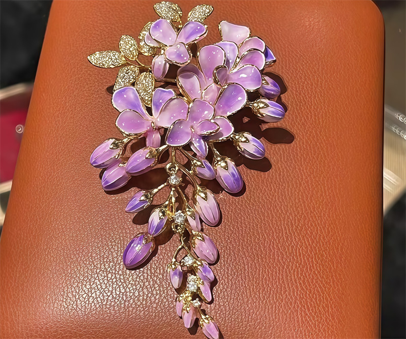 Enamel Color Design Purple Wisteria Flower Brooch, High Quality Flower Brooch