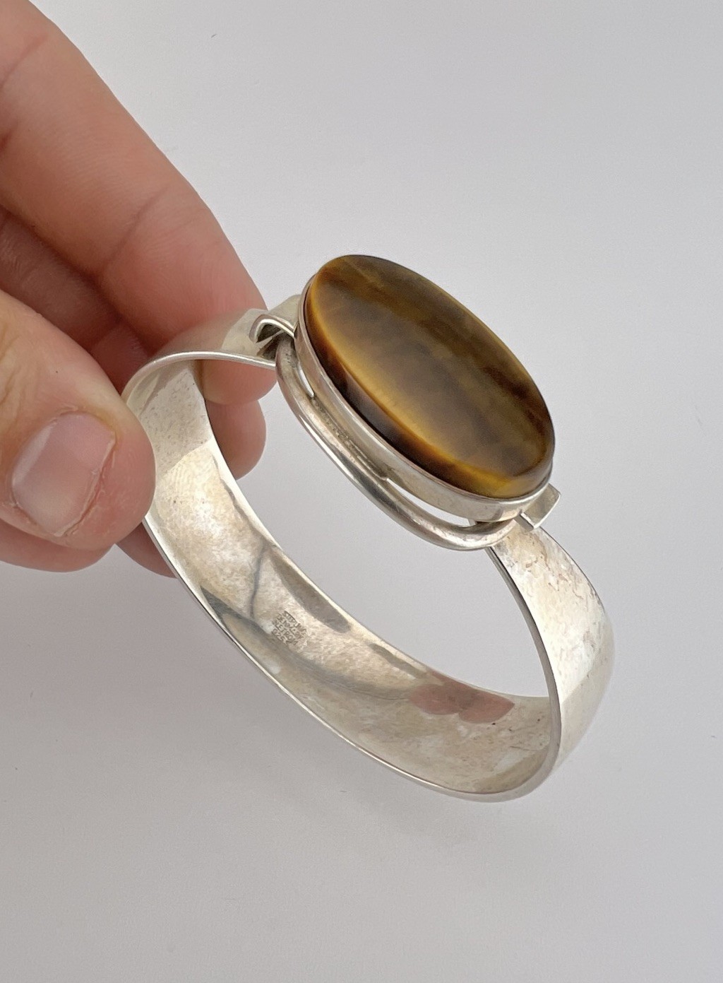 Vintage N.E. FROM Denmark Modernist Sterling Silver 925S Tiger’s Eye Bracelet