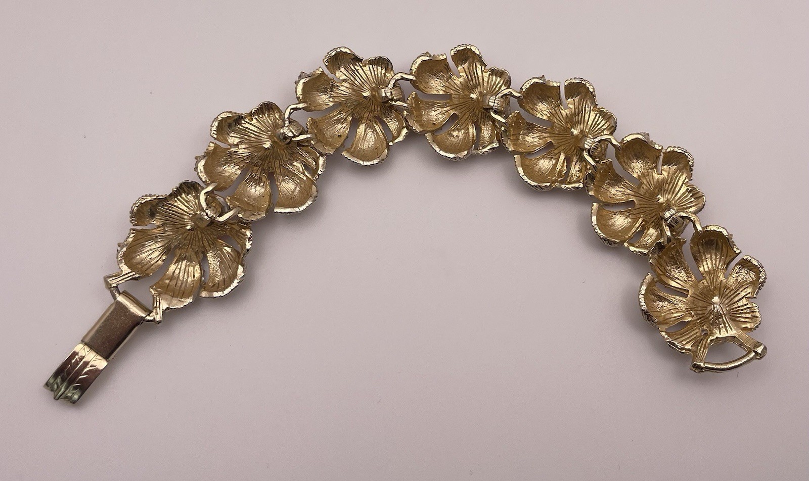 Statement Pink AB Stone Gold Tone Vintage Flower Bracelet Missing 3 Stones