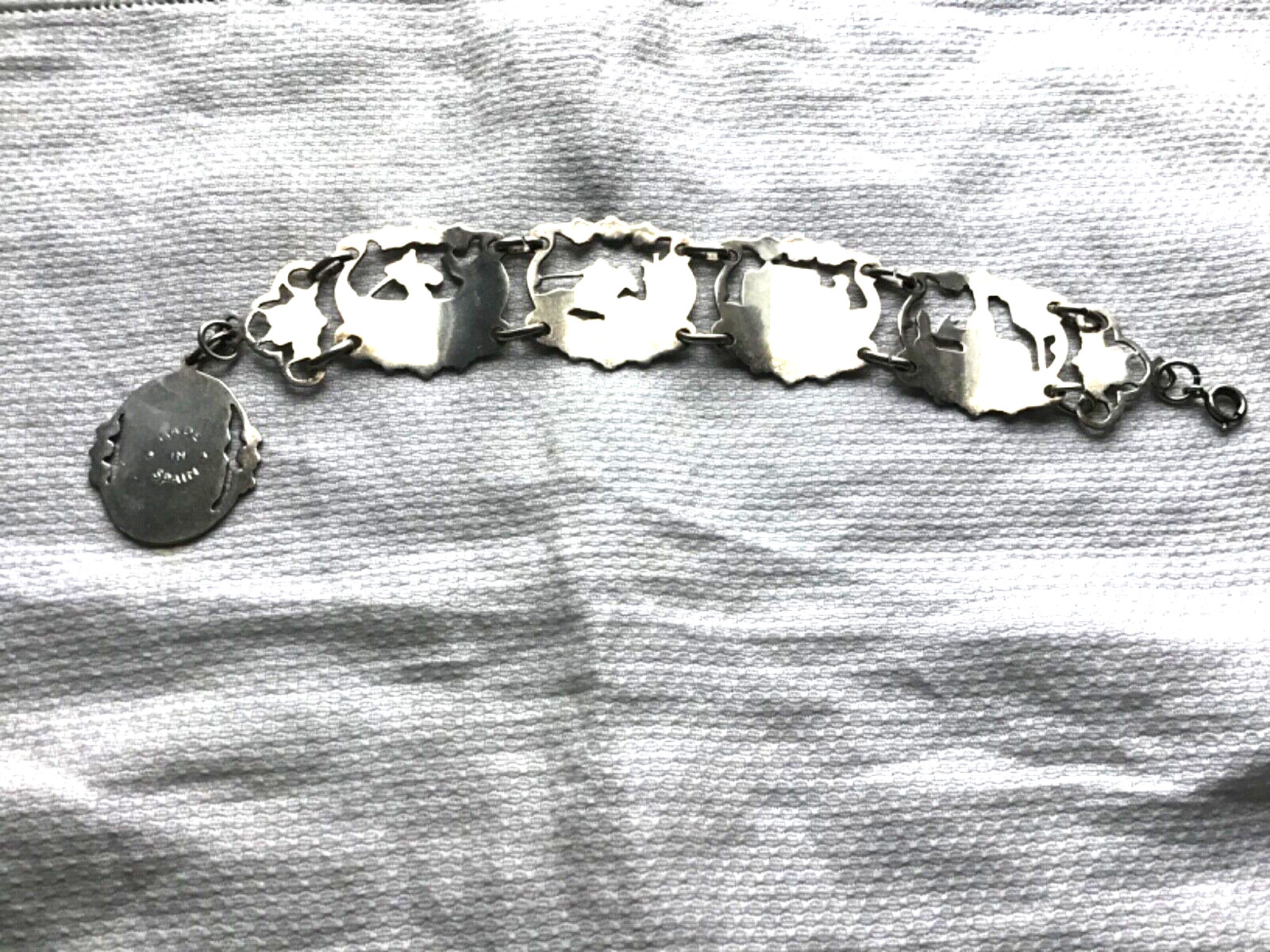 Militaria Bracelet Spain Unusual Scenes on Links VINTAGE Estate Jewelry Unique