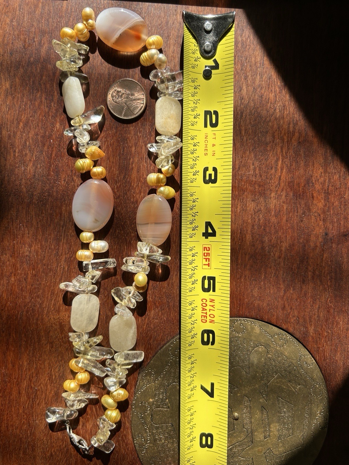 Vintage Agate Pearl And Other Semi-Precious Stones Beaded Necklace