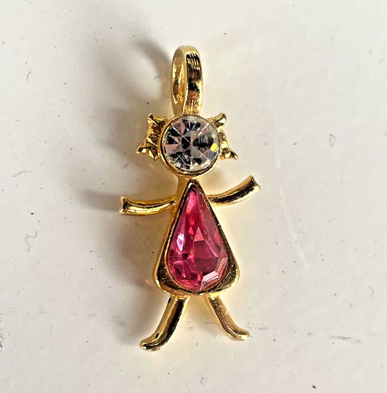 Vintage 1997 PSCO October Birthstone Girl Pendant GoldTone Pink Austrian Crystal