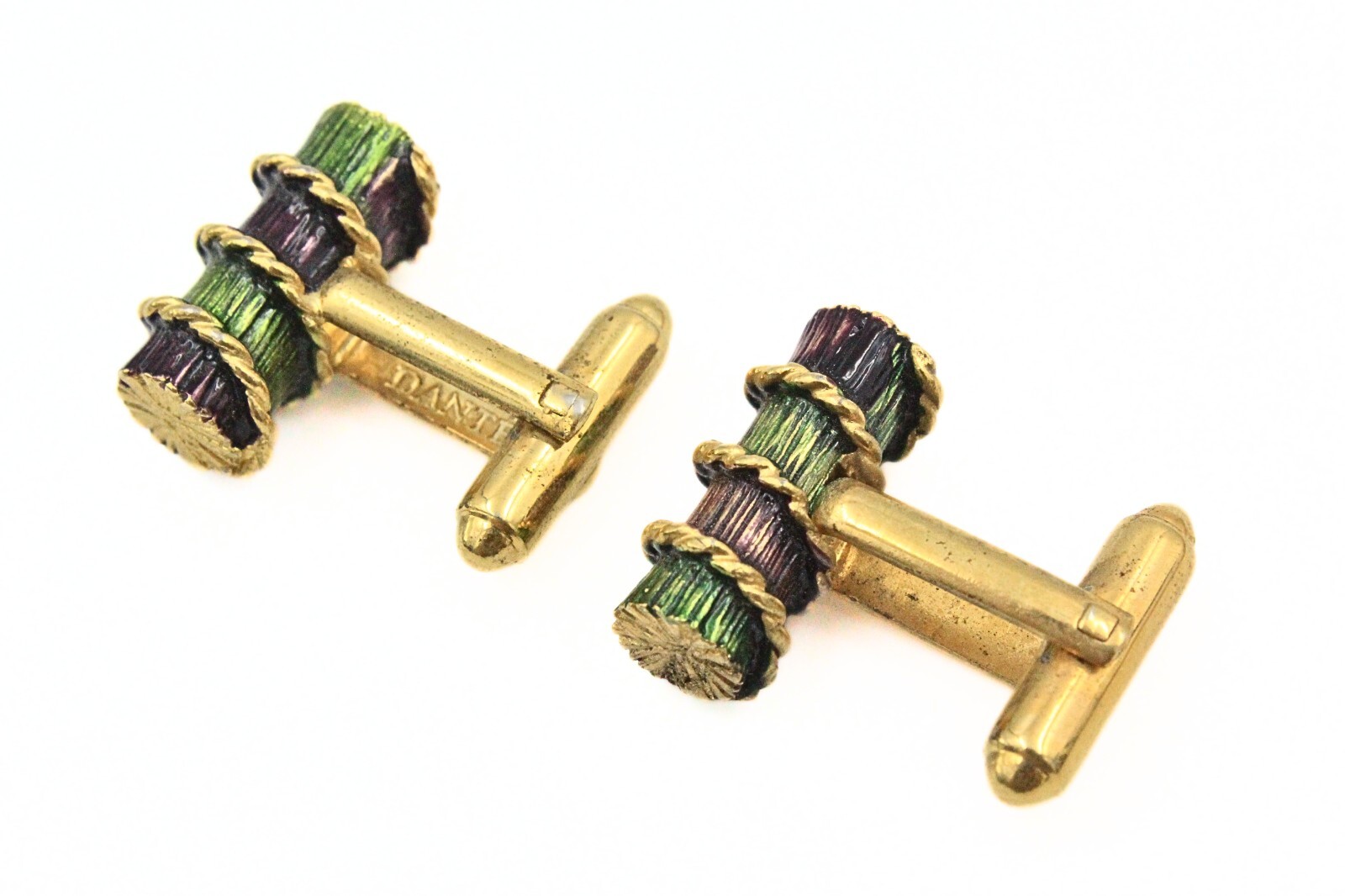 Dante Designer Signed Gold Plate Enamel Twisted Rope Lumber Cufflinks