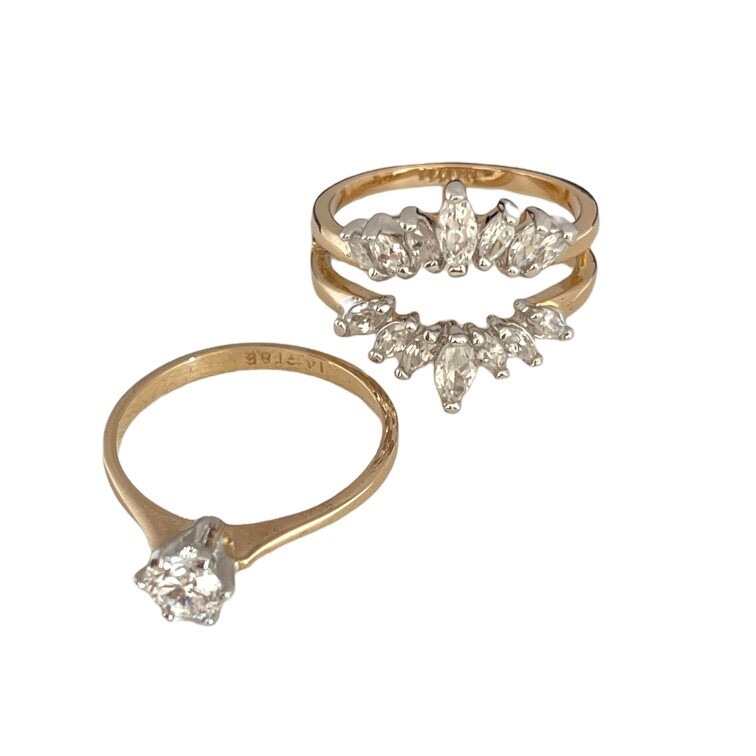 Vintage 1980s Wedding Ring Set Size 5 Cubic Zirconia 14K Gold Plate – 14F