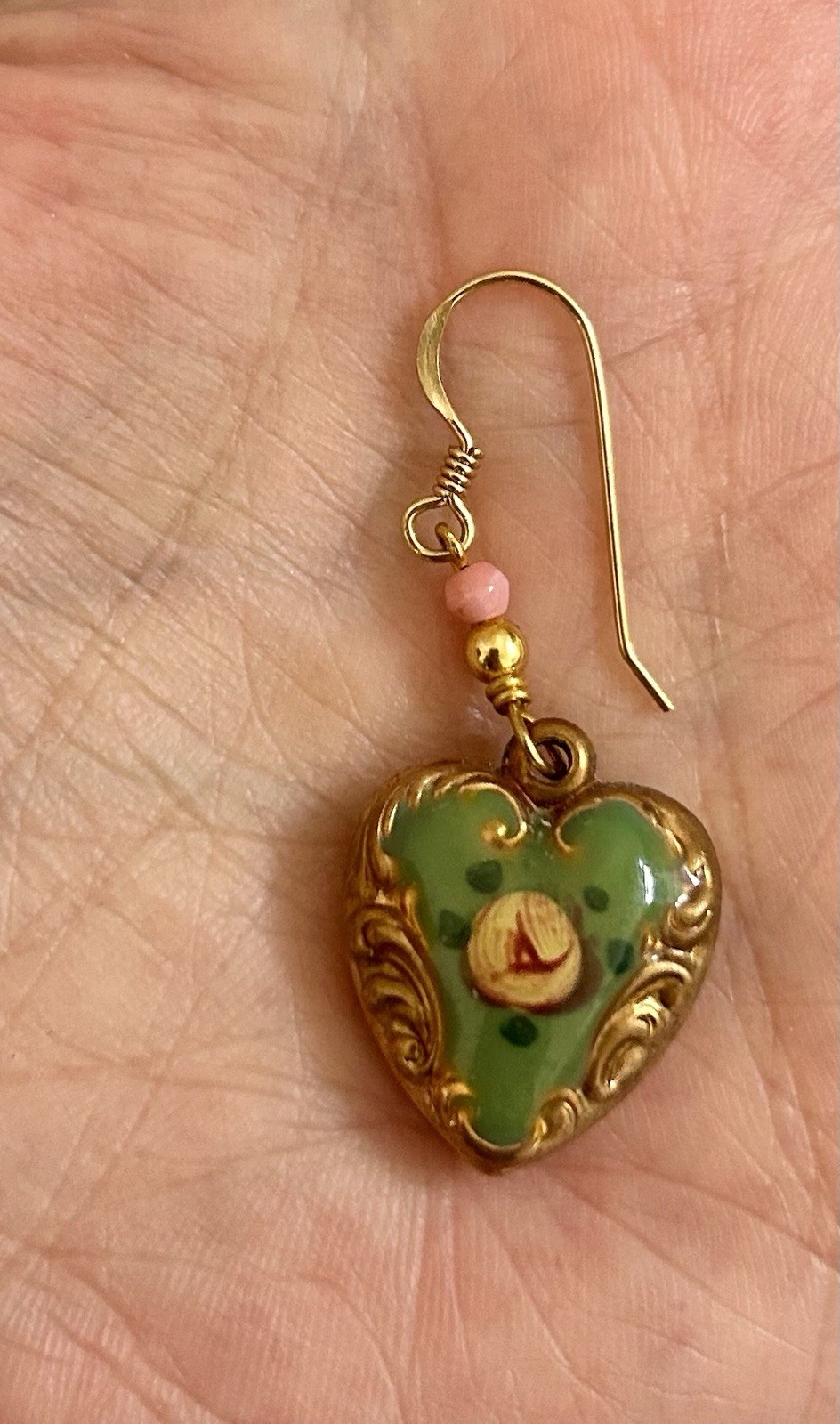VTG Puffy Heart Charm Earrings , Enamel Earrings, Hand Painted Lucy Isaacs