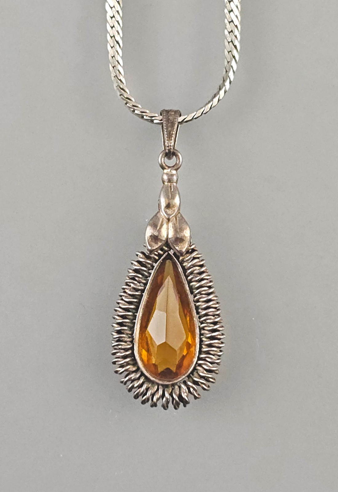 Vintage Retro 1935-1950 Citrine Pendant Necklace Chain, Silver, 56 cm, Carabiner