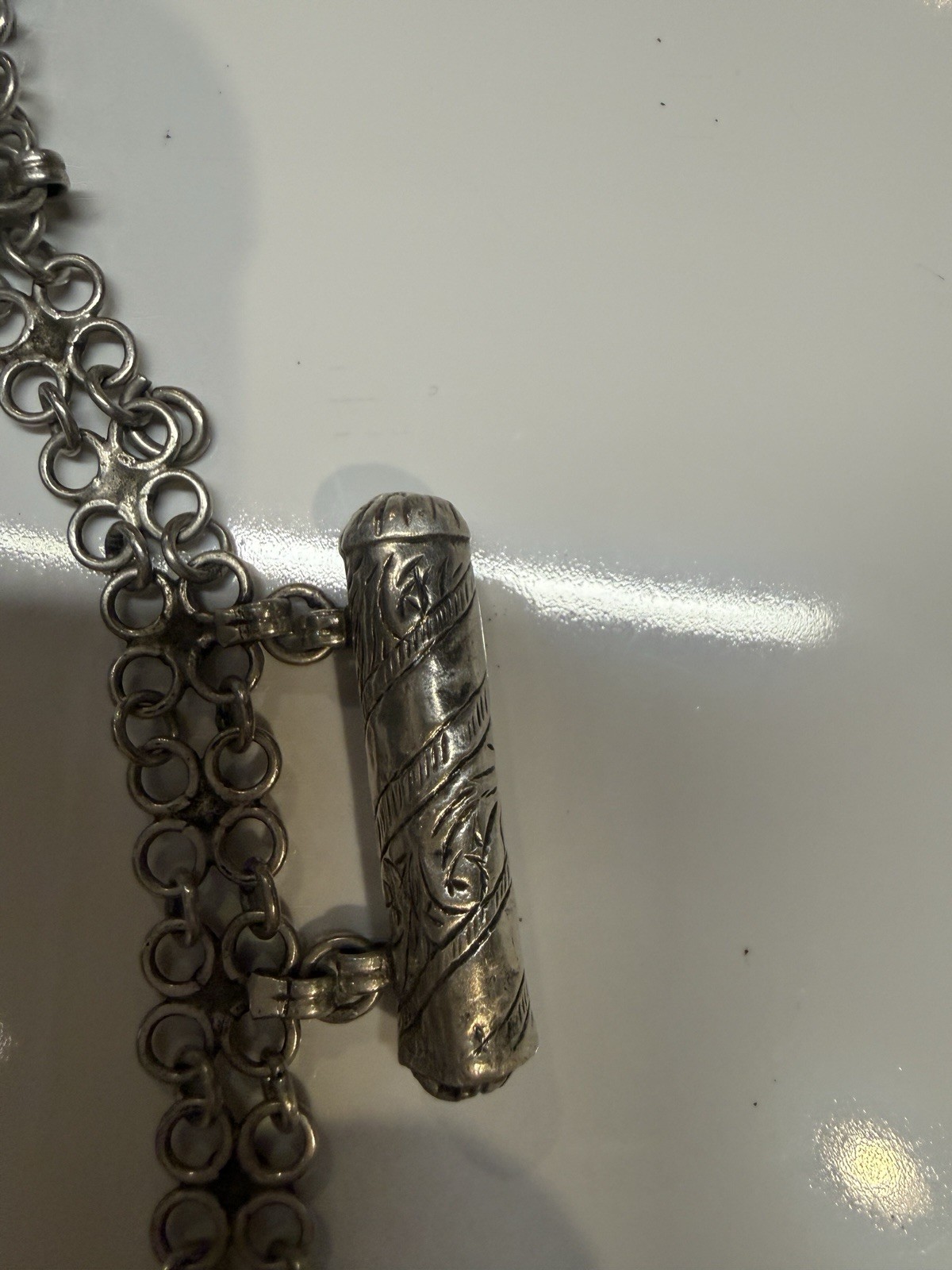 Antique silver alloy necklace, charms, 92gr. From Middle East. Mid-Century.