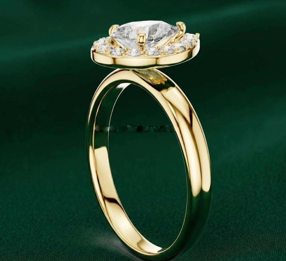 Pear & Round Cut 1.60TCW White Moissanite Halo Wedding Ring In 10K Yellow GoldFN