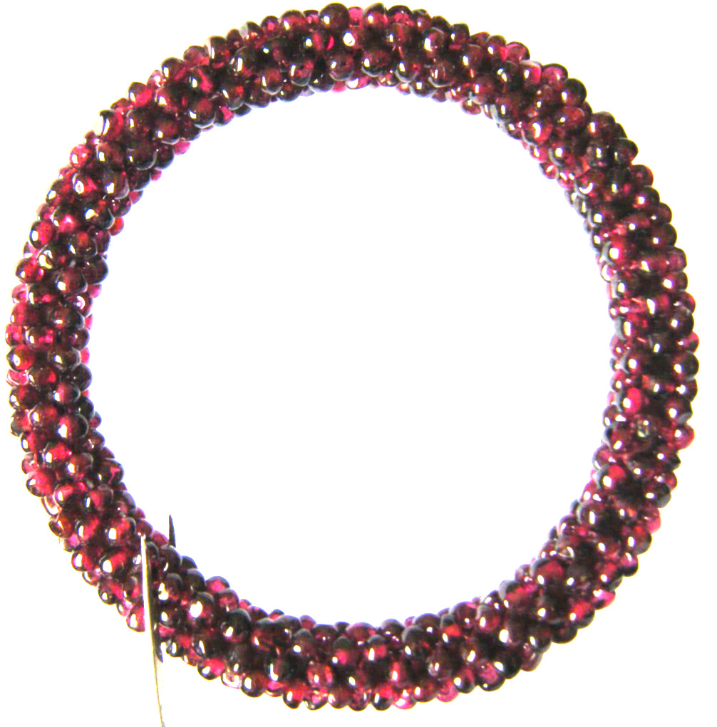 Antique Bangle Bracelet hand woven gemstone garnet beads 7. 1/2″inside perimeter