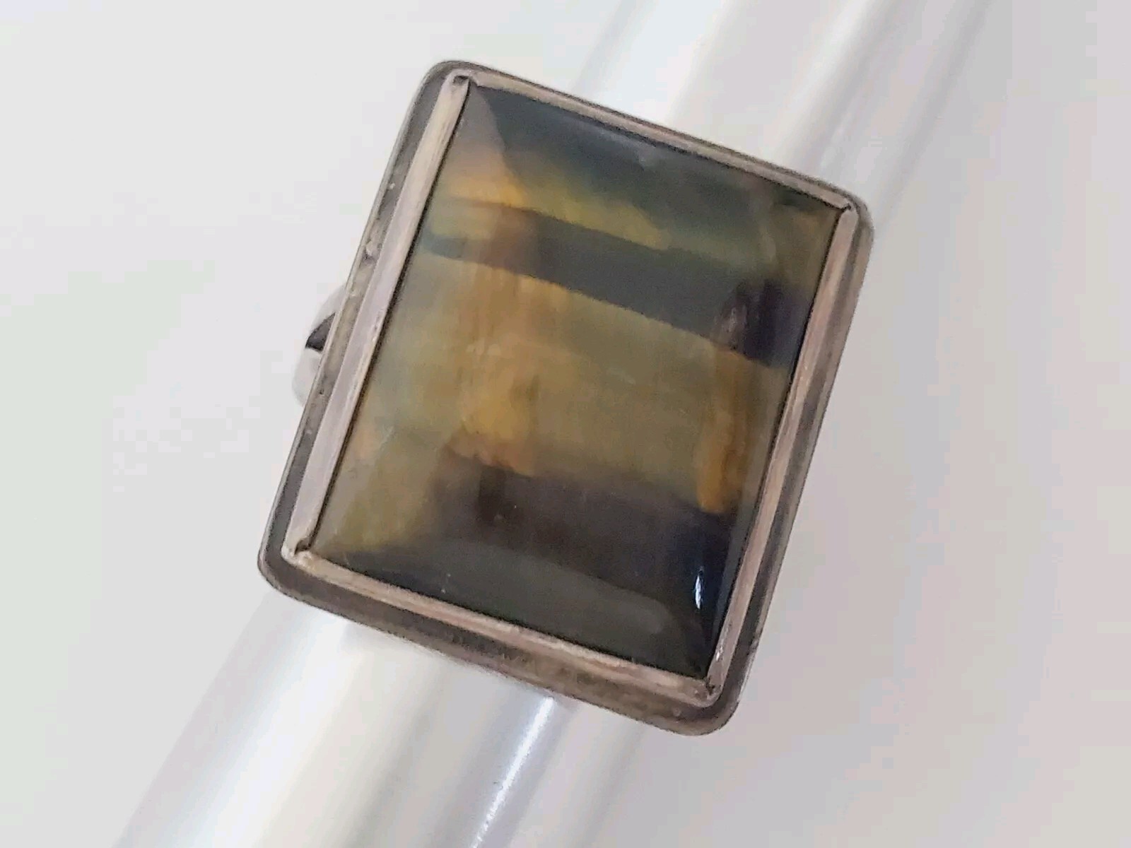 Beautiful VTG Sterling Silver with Rectangle Tiger’s Eye Ring – Adjustable