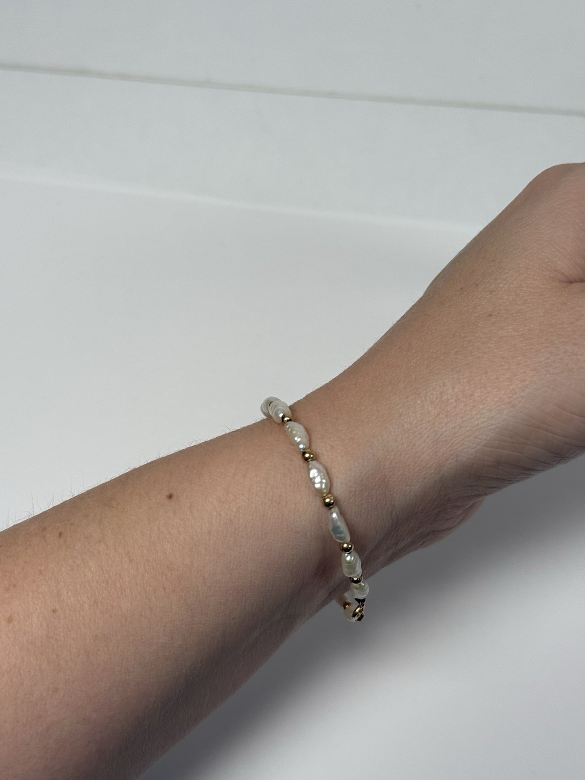 Vintage 14K Gold Freshwater Pearl Beaded 6.5” Bracelet 4mm