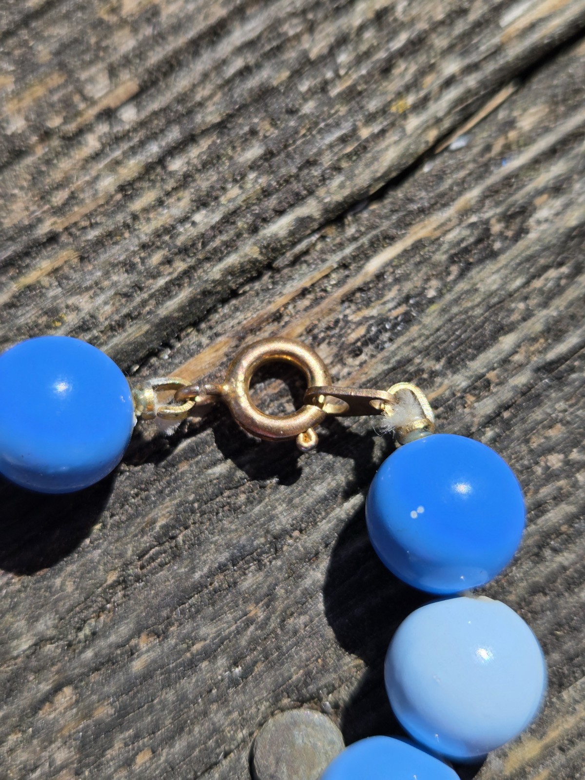 Vintage Hong Kong Blue Plastic Beaded Necklace Graduated Long Chunky Deadstock