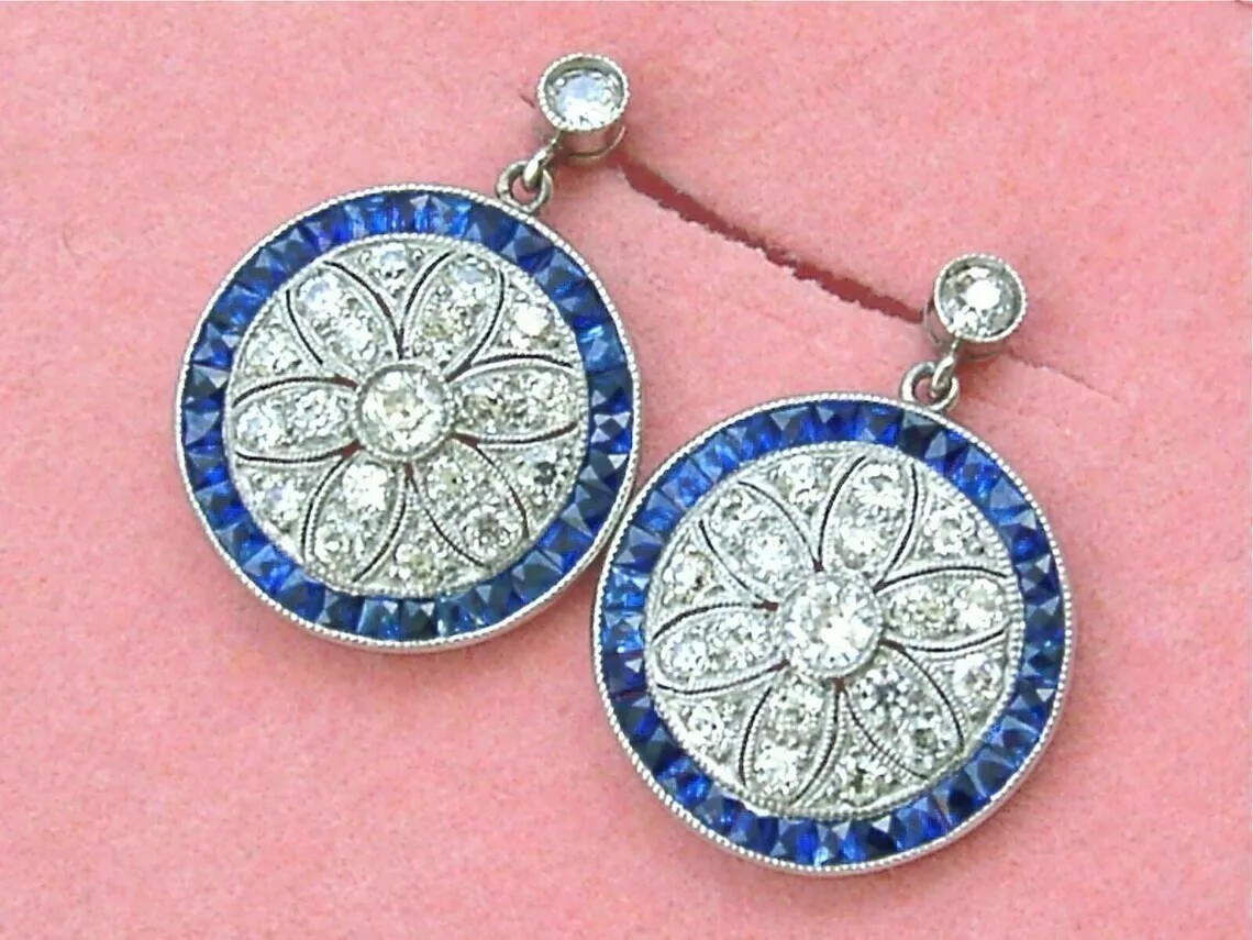Art Deco Lab Created Diamond Bridle Wedding Gift Earring 14K White Gold Finish