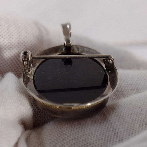 Cameo Sterling Silver 925 Italy Azure Agate Pendant Brooch 1121 NA Rare Hair