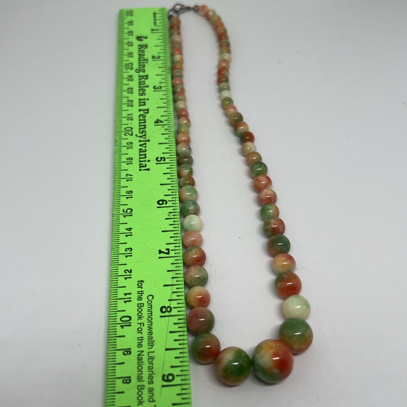 Vintage Multi Color Stone Bead Graduated 18”Necklace Green Orange Cream